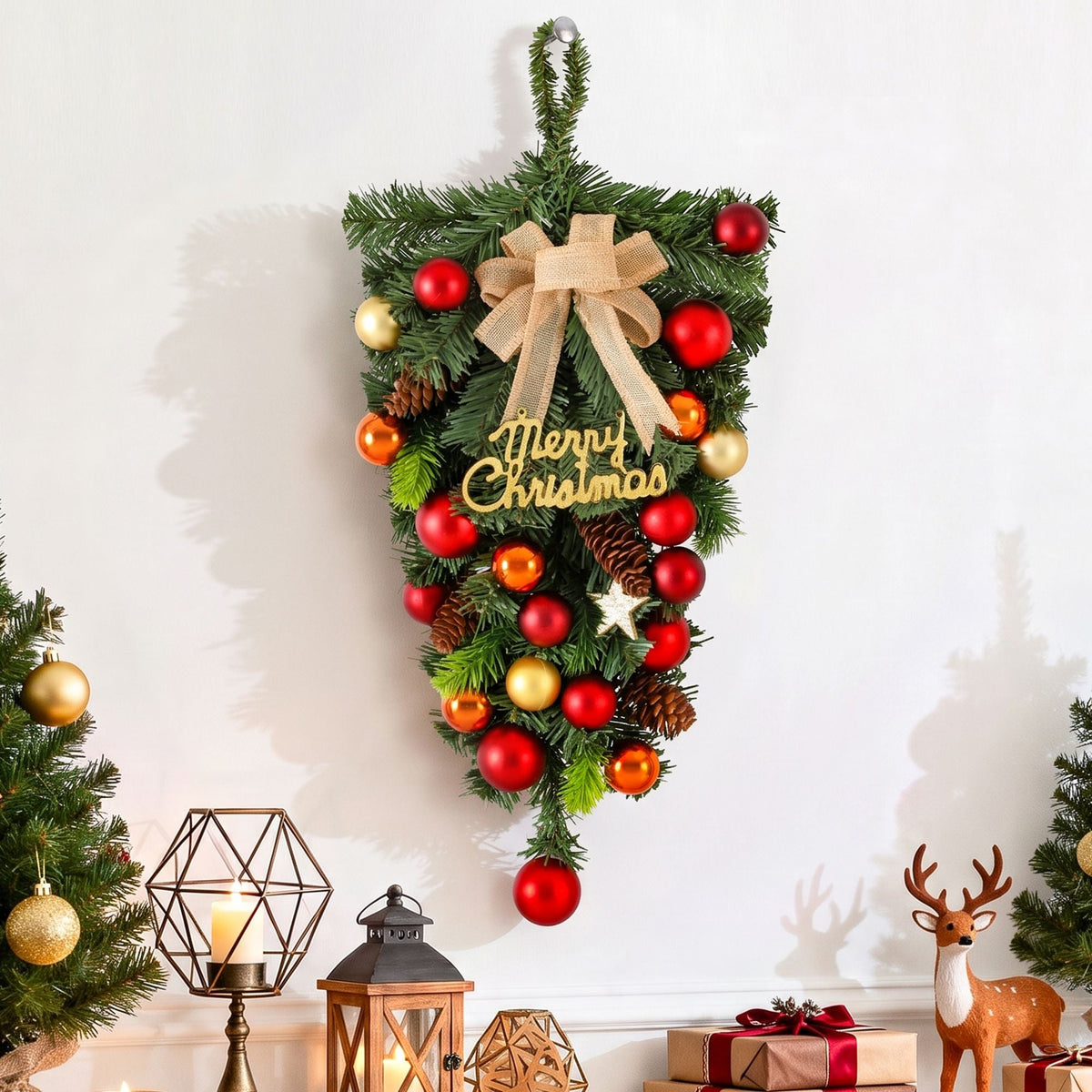 50cm Hanging Christmas Garland with Ornaments and LED Lights - Multi-Coloured - Occasions > Christmas > Christmas Wreaths & Garlands - Rivercity House & Home Co. (ABN 18 642 972 209) - Affordable Modern Furniture Australia