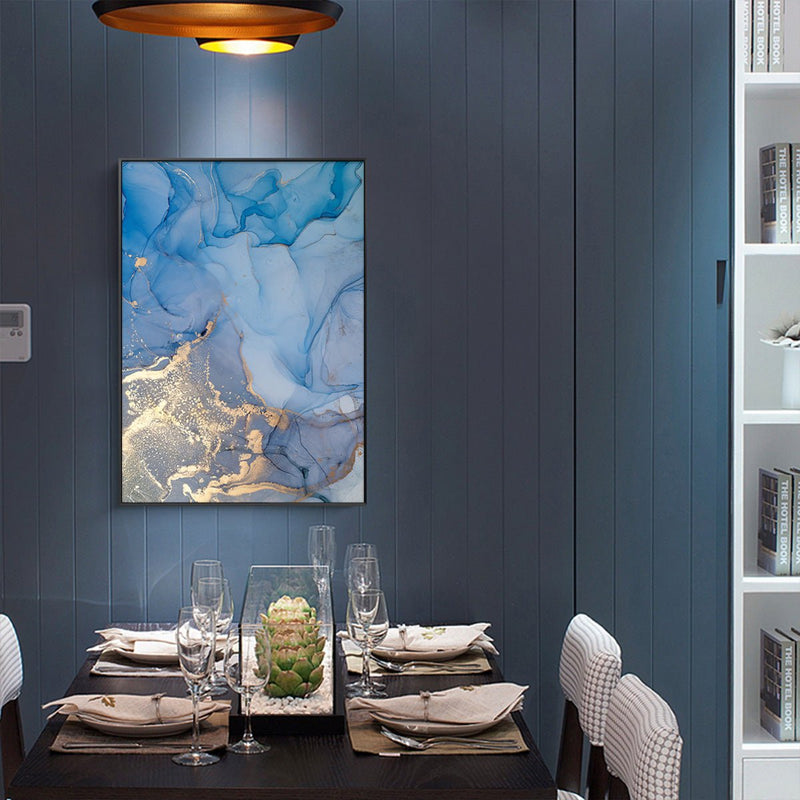 50cmx70cm Light Blue Marble With Gold Splash Black Frame Canvas Wall Art - Home & Garden > Wall Art - Rivercity House & Home Co. (ABN 18 642 972 209) - Affordable Modern Furniture Australia