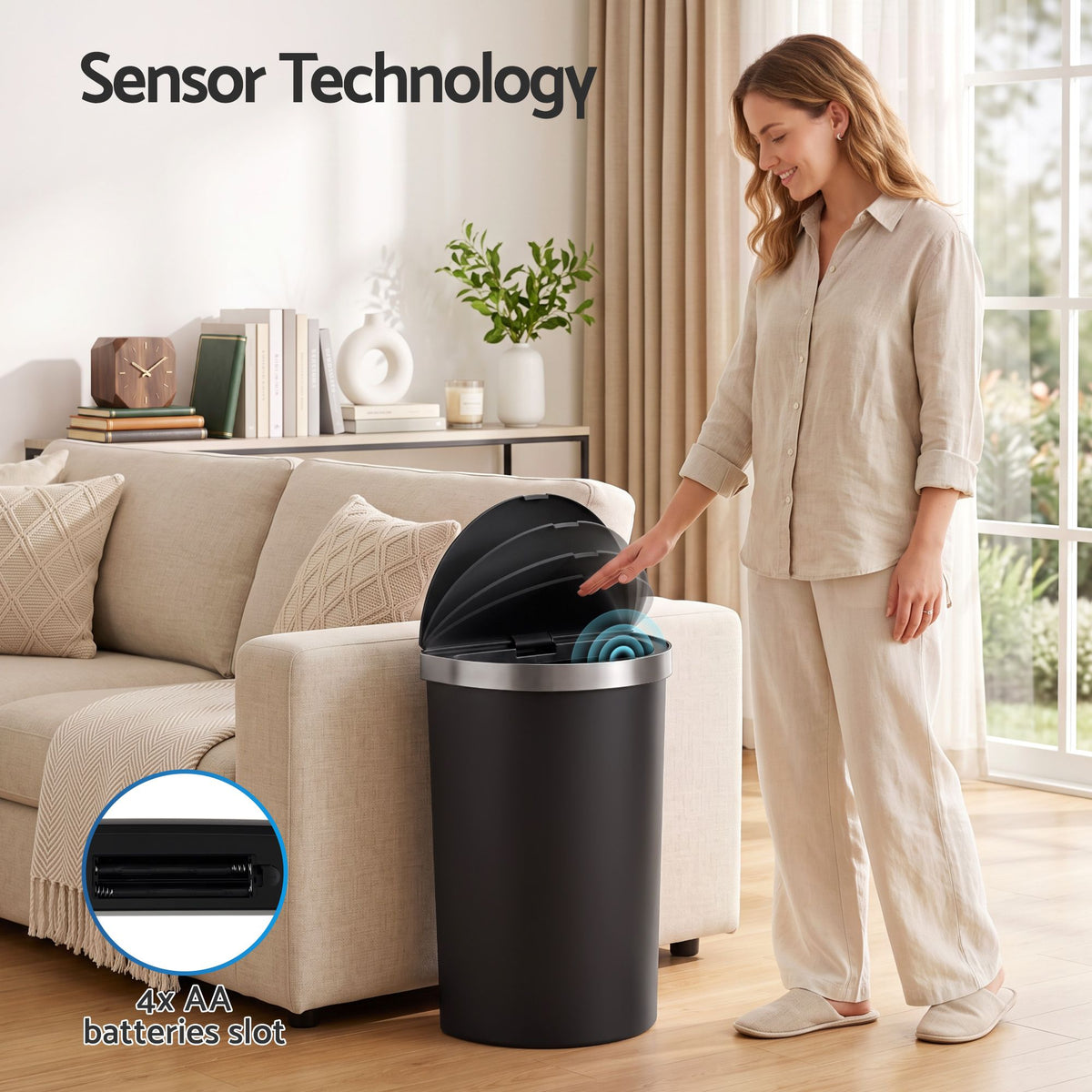 50L D-Shape Sensor Kitchen Bin with Motion Lid - Black - Home & Garden > Kitchen Bins > Automatic Bins - Rivercity House & Home Co. (ABN 18 642 972 209) - Affordable Modern Furniture Australia