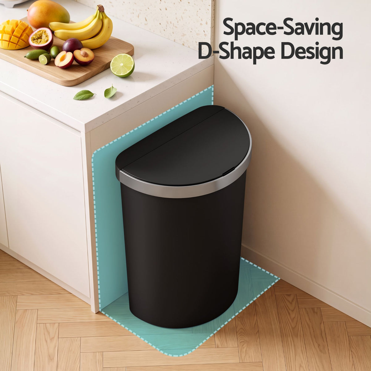 50L D-Shape Sensor Kitchen Bin with Motion Lid - Black - Home & Garden > Kitchen Bins > Automatic Bins - Rivercity House & Home Co. (ABN 18 642 972 209) - Affordable Modern Furniture Australia