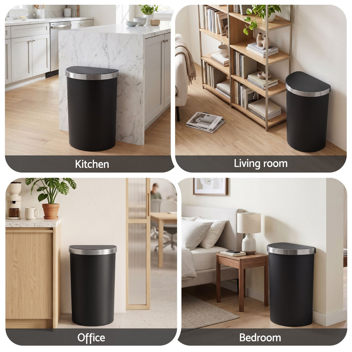 50L D-Shape Sensor Kitchen Bin with Motion Lid - Black - Home & Garden > Kitchen Bins > Automatic Bins - Rivercity House & Home Co. (ABN 18 642 972 209) - Affordable Modern Furniture Australia