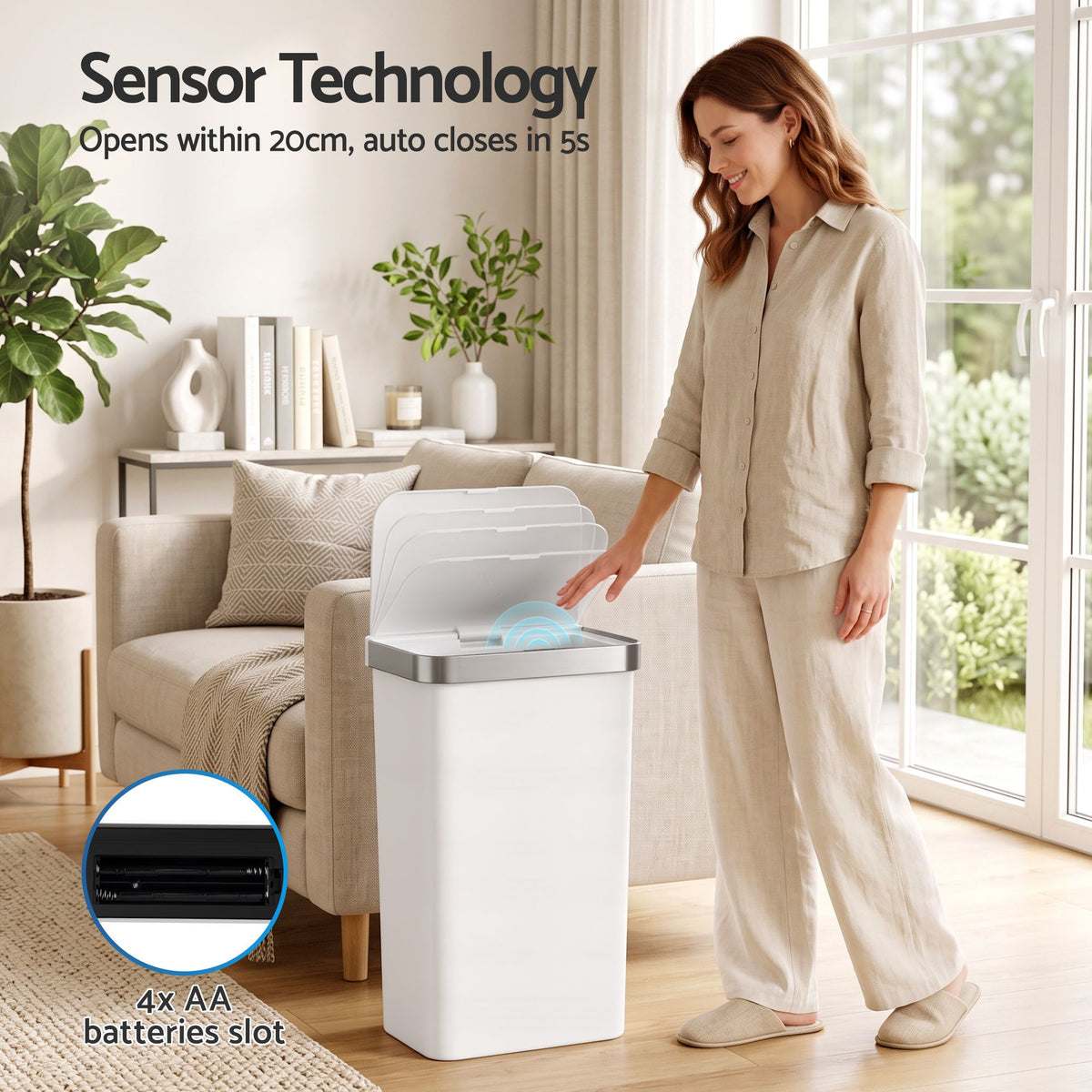 50L Motion Sensor Automatic Kitchen Trash Bin with Soft Close Lid - White - Home & Garden > Kitchen Bins > Automatic Bins - Rivercity House & Home Co. (ABN 18 642 972 209) - Affordable Modern Furniture Australia