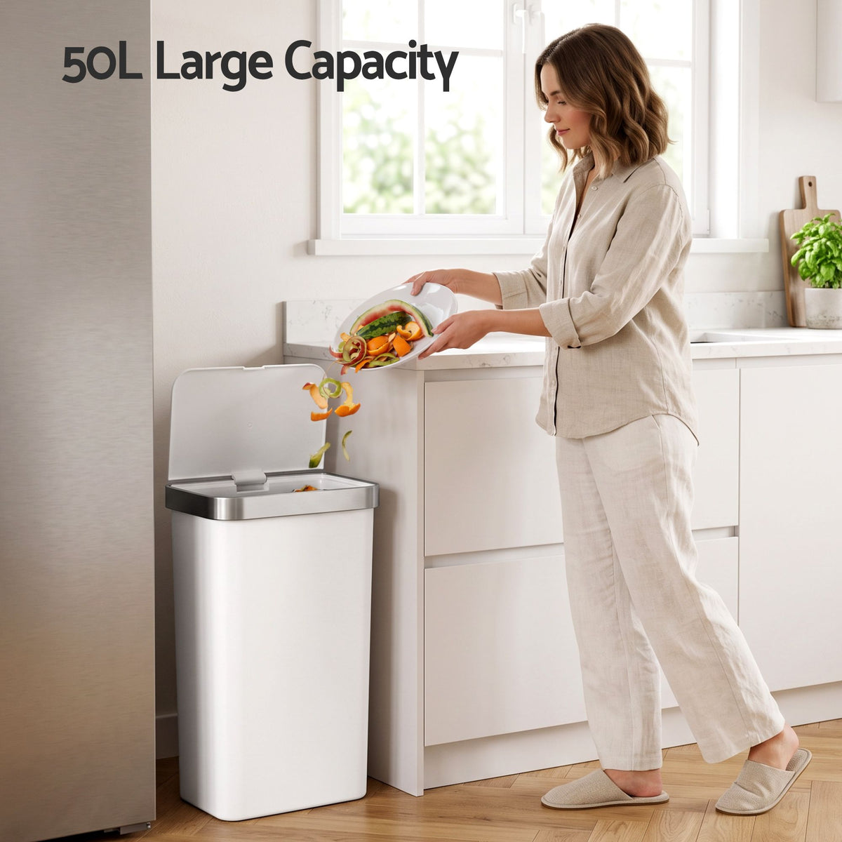 50L Motion Sensor Automatic Kitchen Trash Bin with Soft Close Lid - White - Home & Garden > Kitchen Bins > Automatic Bins - Rivercity House & Home Co. (ABN 18 642 972 209) - Affordable Modern Furniture Australia