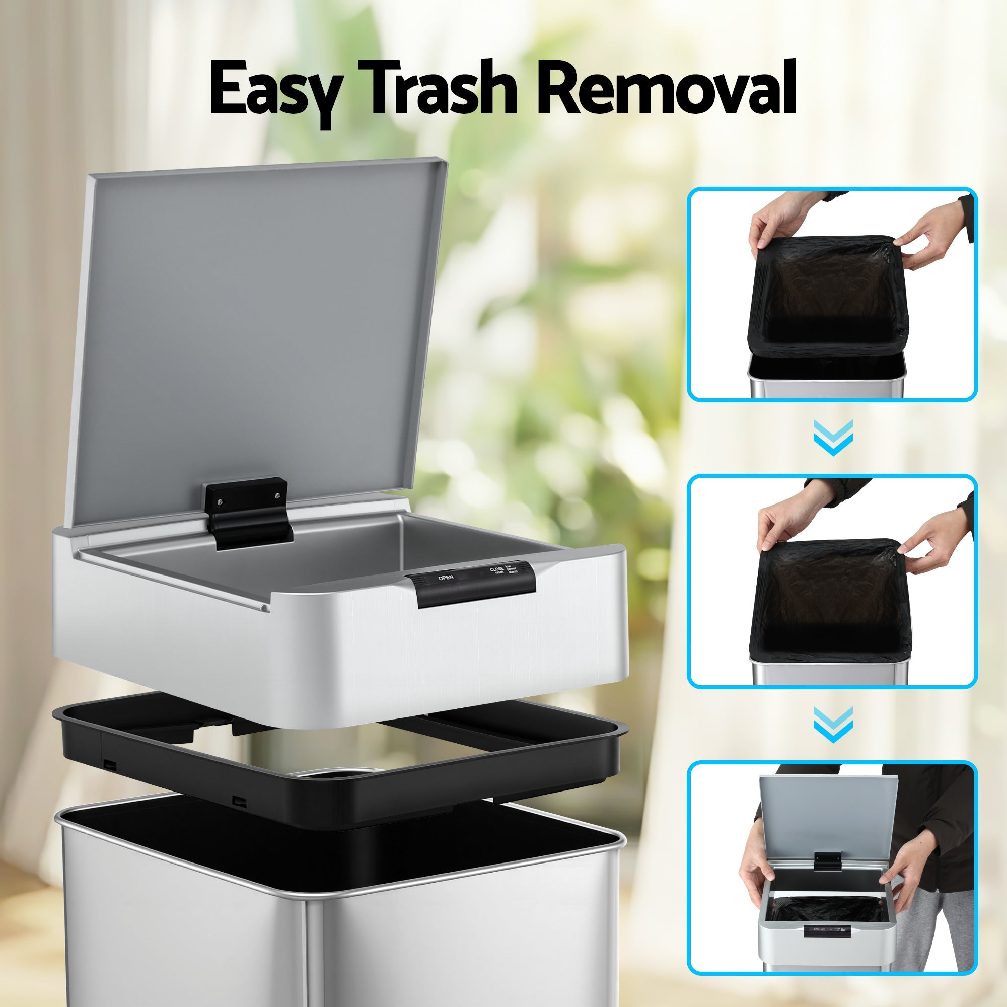 50L Motion Sensor Bin Rubbish Bins Kitchen Automatic Trash Can Silver - Home & Garden > Kitchen Bins > Automatic Bins - Rivercity House & Home Co. (ABN 18 642 972 209) - Affordable Modern Furniture Australia