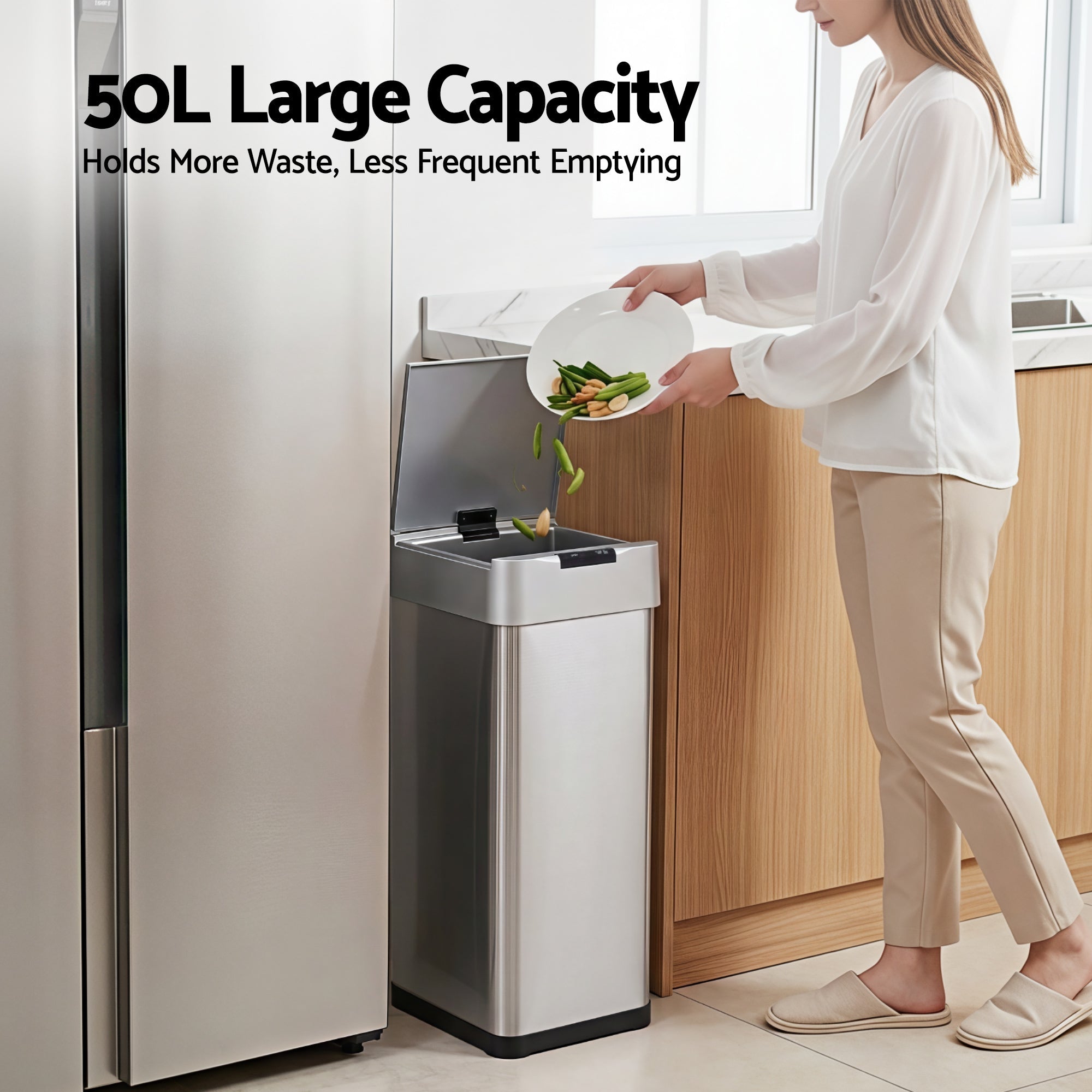 50L Motion Sensor Bin Rubbish Bins Kitchen Automatic Trash Can Silver - Home & Garden > Kitchen Bins > Automatic Bins - Rivercity House & Home Co. (ABN 18 642 972 209) - Affordable Modern Furniture Australia