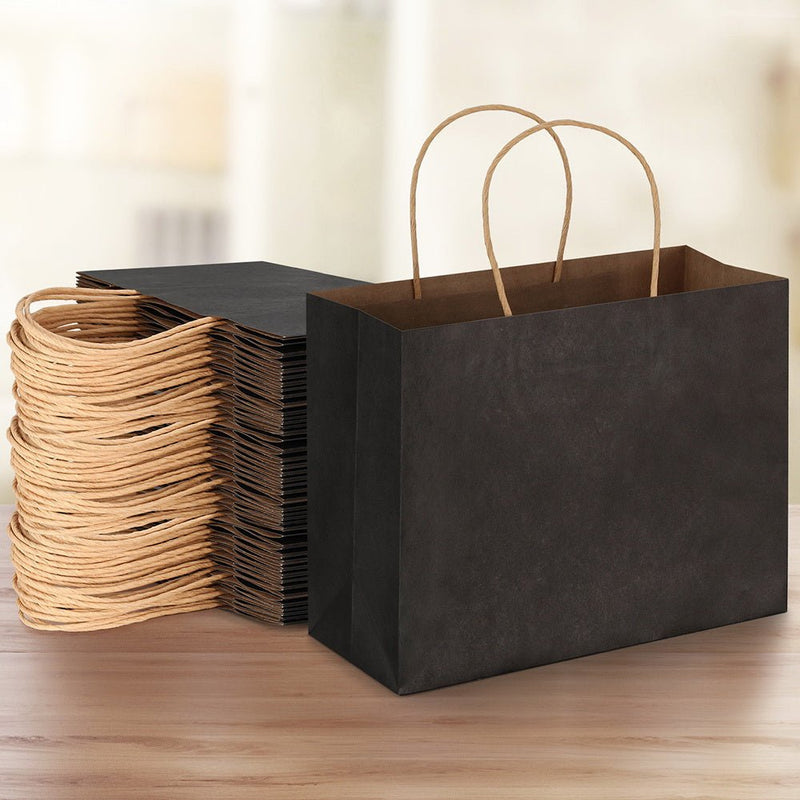 50pcs Bulk Paper Bags Pack Shopping Retail Gift Bags Reusable Soft Handle Black - Commercial > Packaging - Rivercity House & Home Co. (ABN 18 642 972 209) - Affordable Modern Furniture Australia