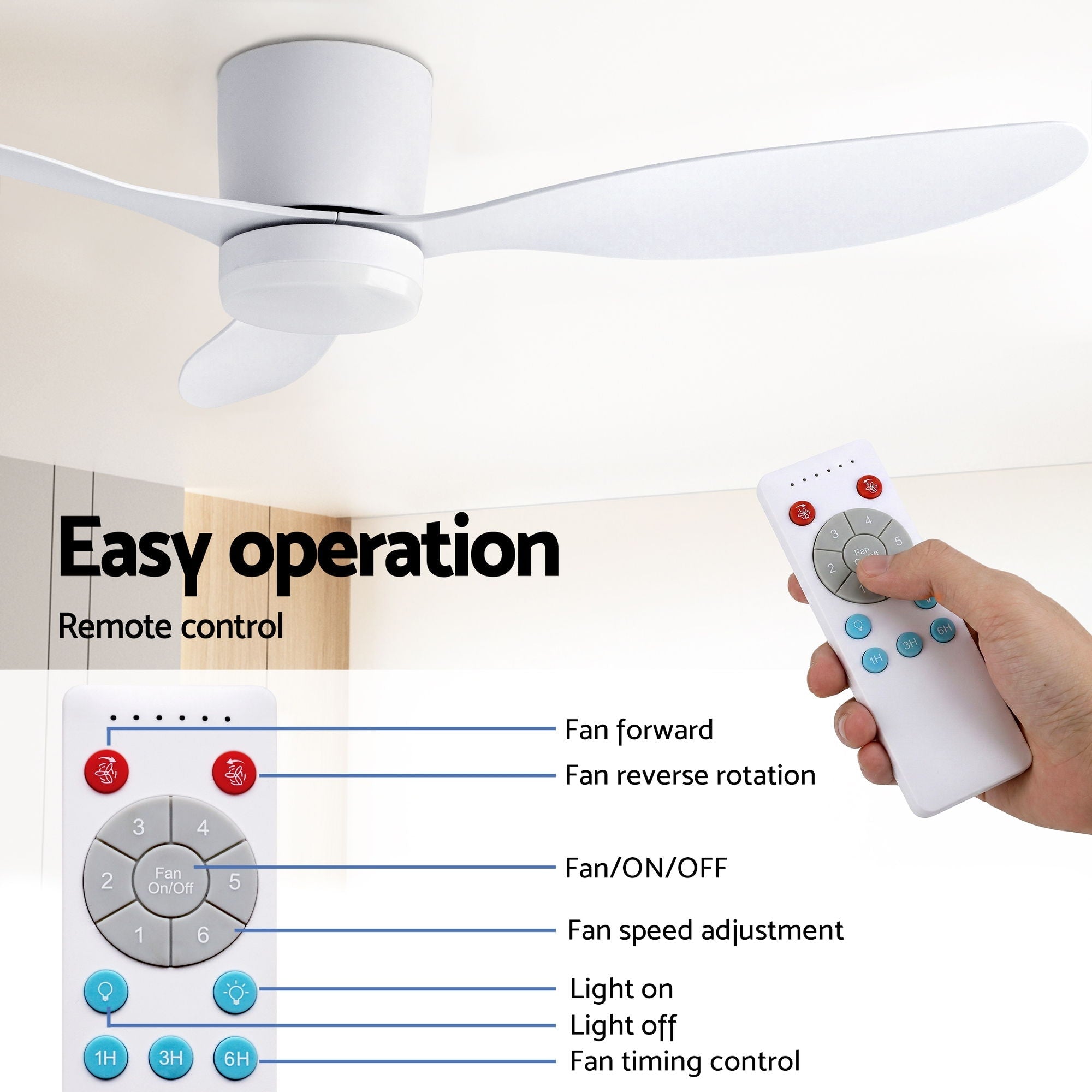 52'' Ceiling Fan 3 Blades DC Motor w/Light w/Remote White - Appliances > Fans > Ceiling Fans - Rivercity House & Home Co. (ABN 18 642 972 209) - Affordable Modern Furniture Australia