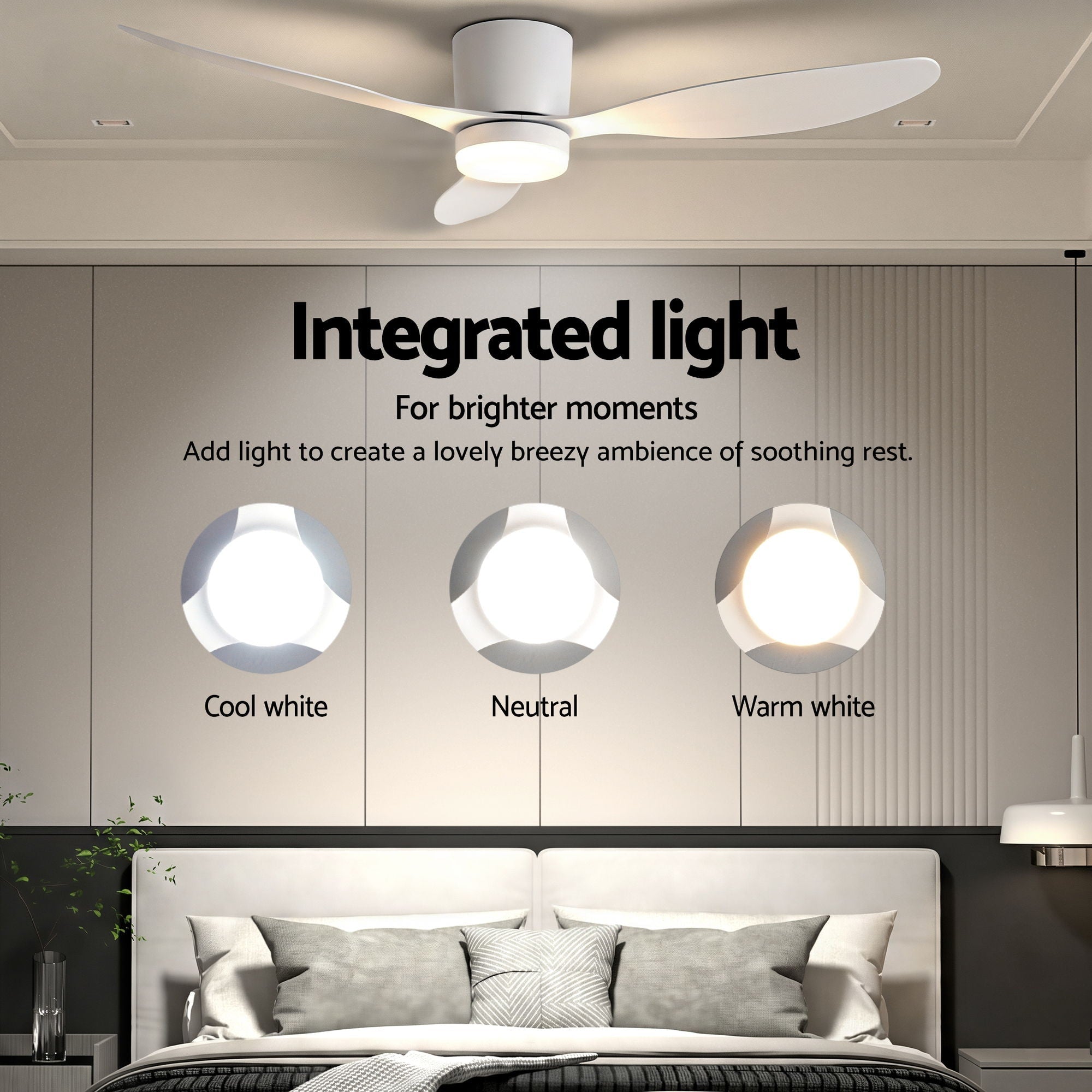52'' Ceiling Fan 3 Blades DC Motor w/Light w/Remote White - Appliances > Fans > Ceiling Fans - Rivercity House & Home Co. (ABN 18 642 972 209) - Affordable Modern Furniture Australia