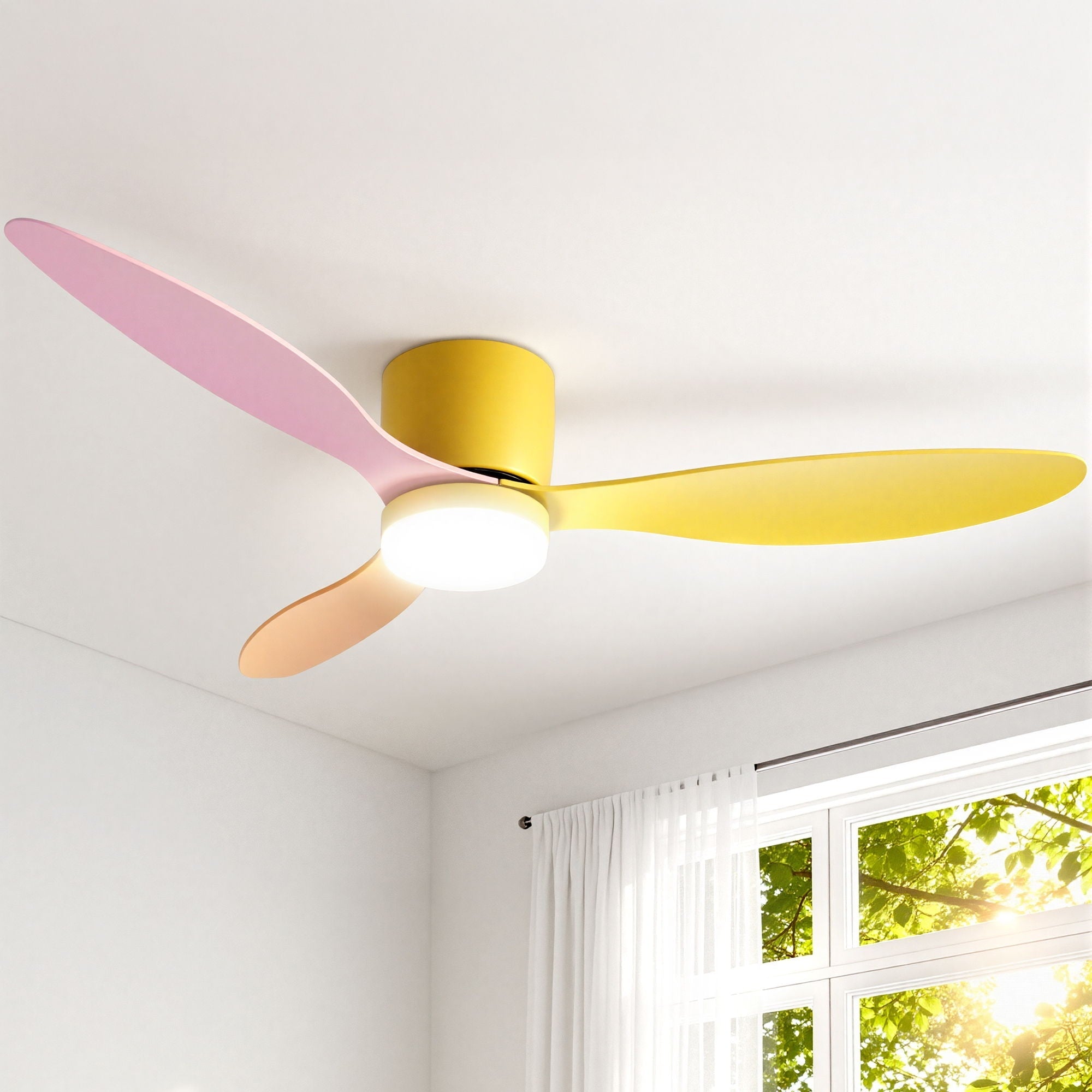 52'' Ceiling Fan 3 Blades DC Motor w/Light w/Remote Yellow Pink Orange - Appliances > Fans > Ceiling Fans - Rivercity House & Home Co. (ABN 18 642 972 209) - Affordable Modern Furniture Australia