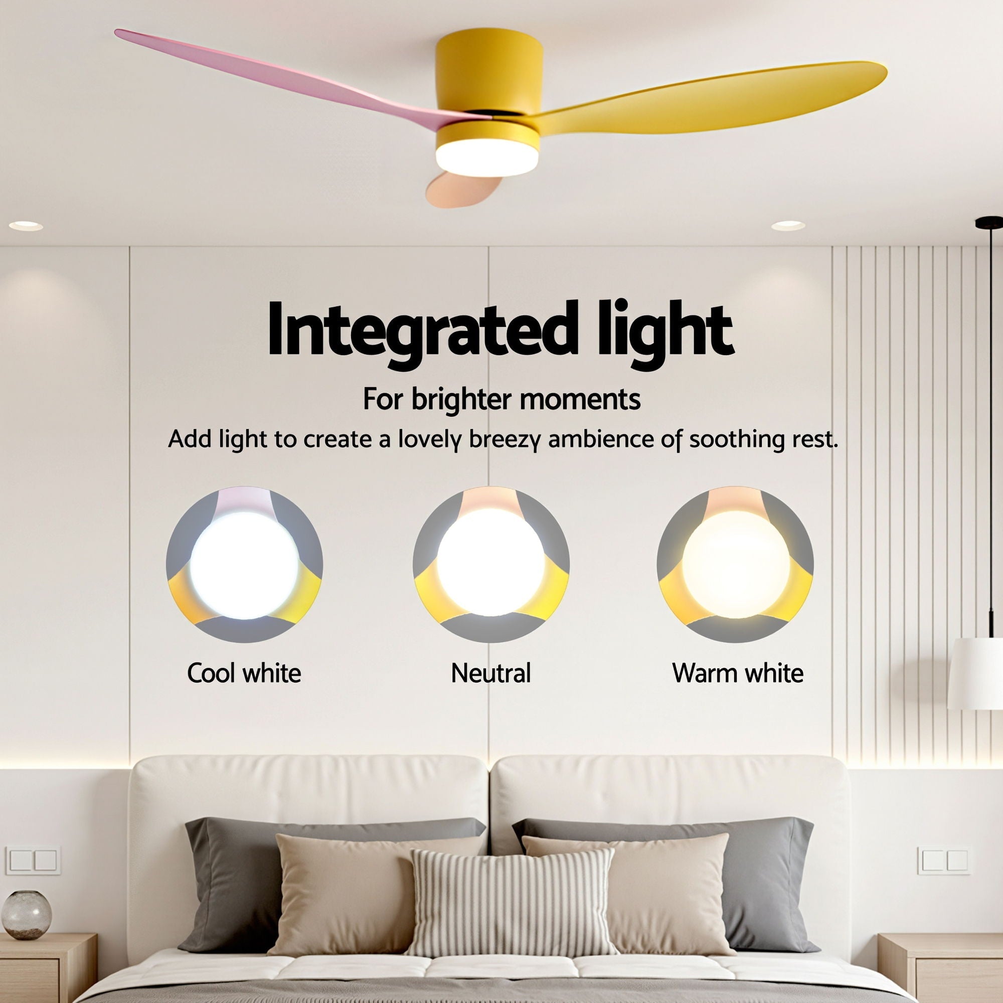 52'' Ceiling Fan 3 Blades DC Motor w/Light w/Remote Yellow Pink Orange - Appliances > Fans > Ceiling Fans - Rivercity House & Home Co. (ABN 18 642 972 209) - Affordable Modern Furniture Australia