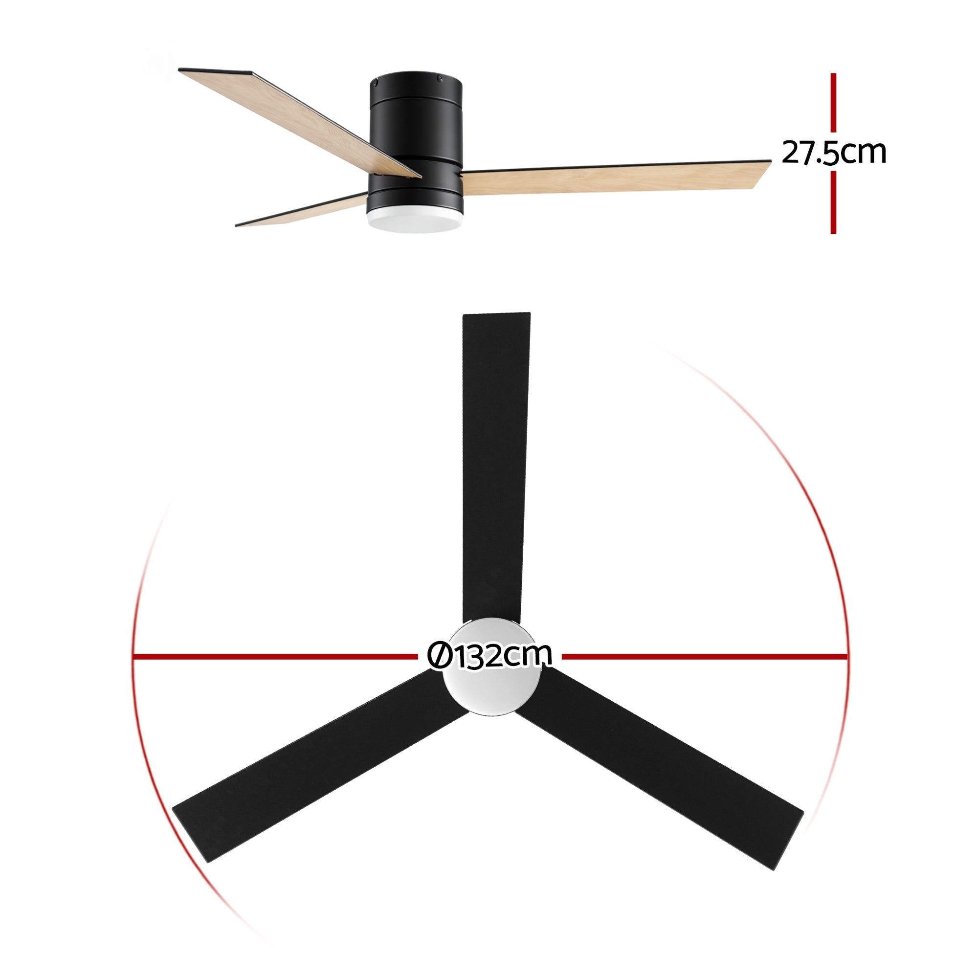 52'' Ceiling Fan 3 Blades Double - sided DC Motor w/Light w/Remote Light Wood and bLack - Appliances > Fans > Ceiling Fans - Rivercity House & Home Co. (ABN 18 642 972 209) - Affordable Modern Furniture Australia