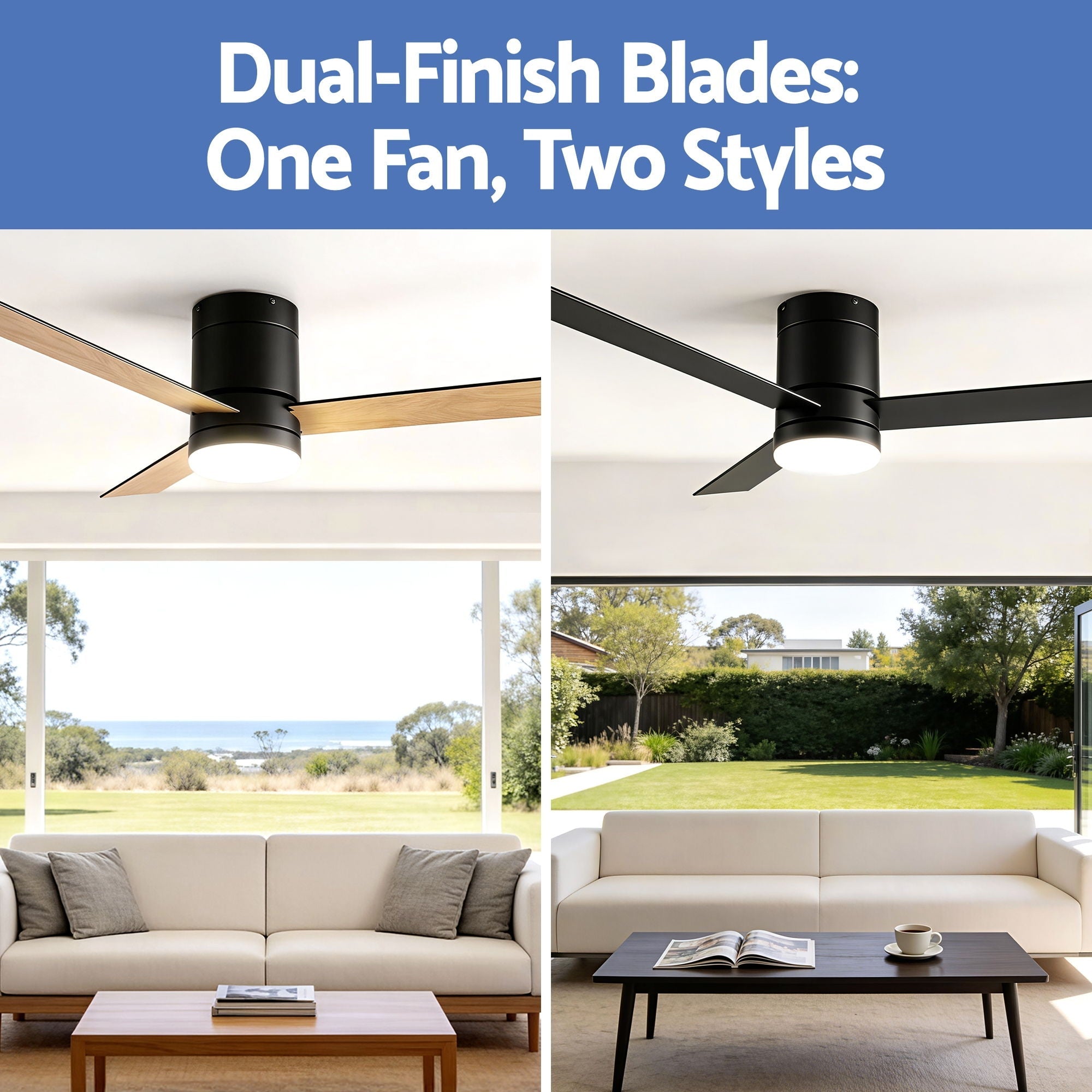 52'' Ceiling Fan 3 Blades Double - sided DC Motor w/Light w/Remote Light Wood and bLack - Appliances > Fans > Ceiling Fans - Rivercity House & Home Co. (ABN 18 642 972 209) - Affordable Modern Furniture Australia