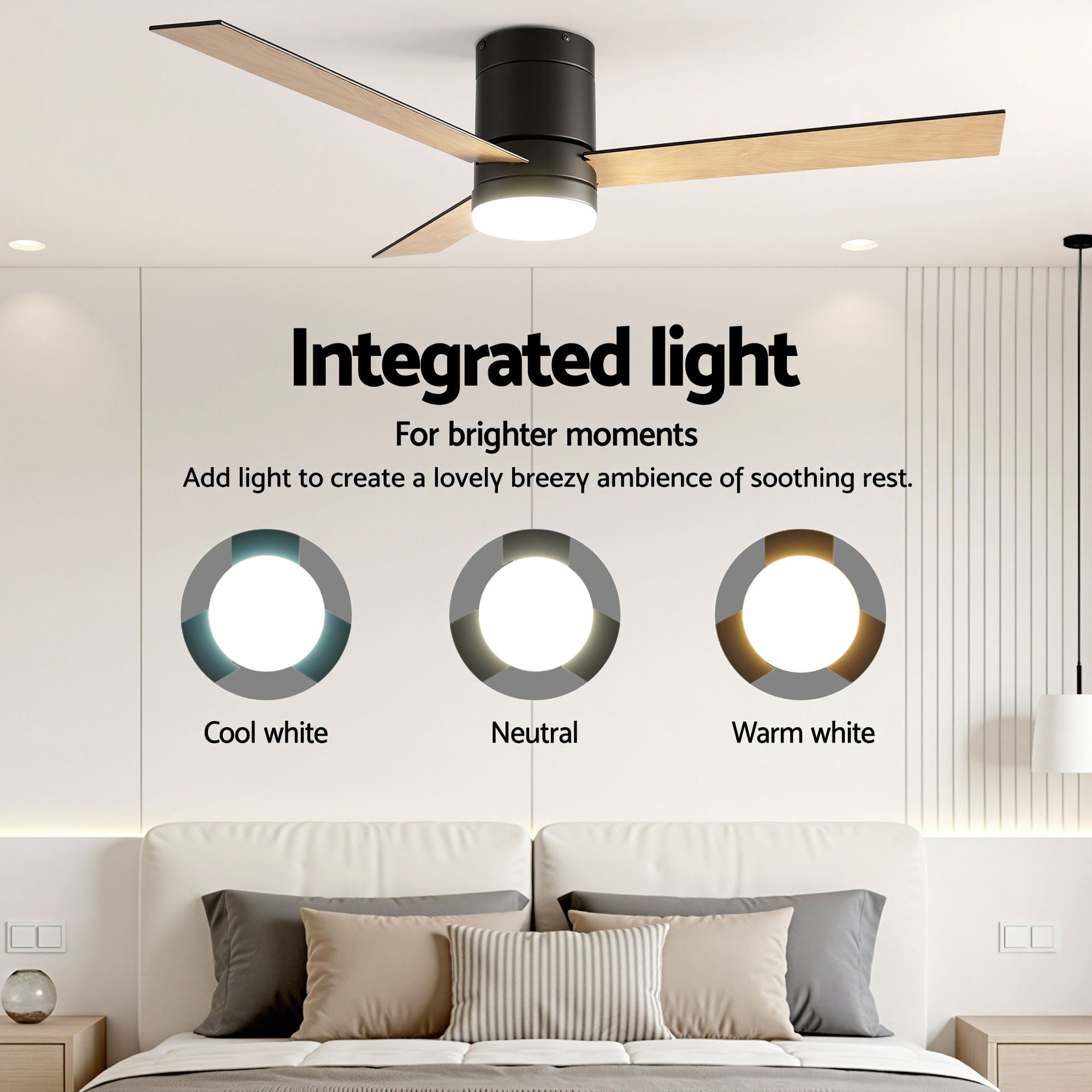 52'' Ceiling Fan 3 Blades Double - sided DC Motor w/Light w/Remote Light Wood and bLack - Appliances > Fans > Ceiling Fans - Rivercity House & Home Co. (ABN 18 642 972 209) - Affordable Modern Furniture Australia