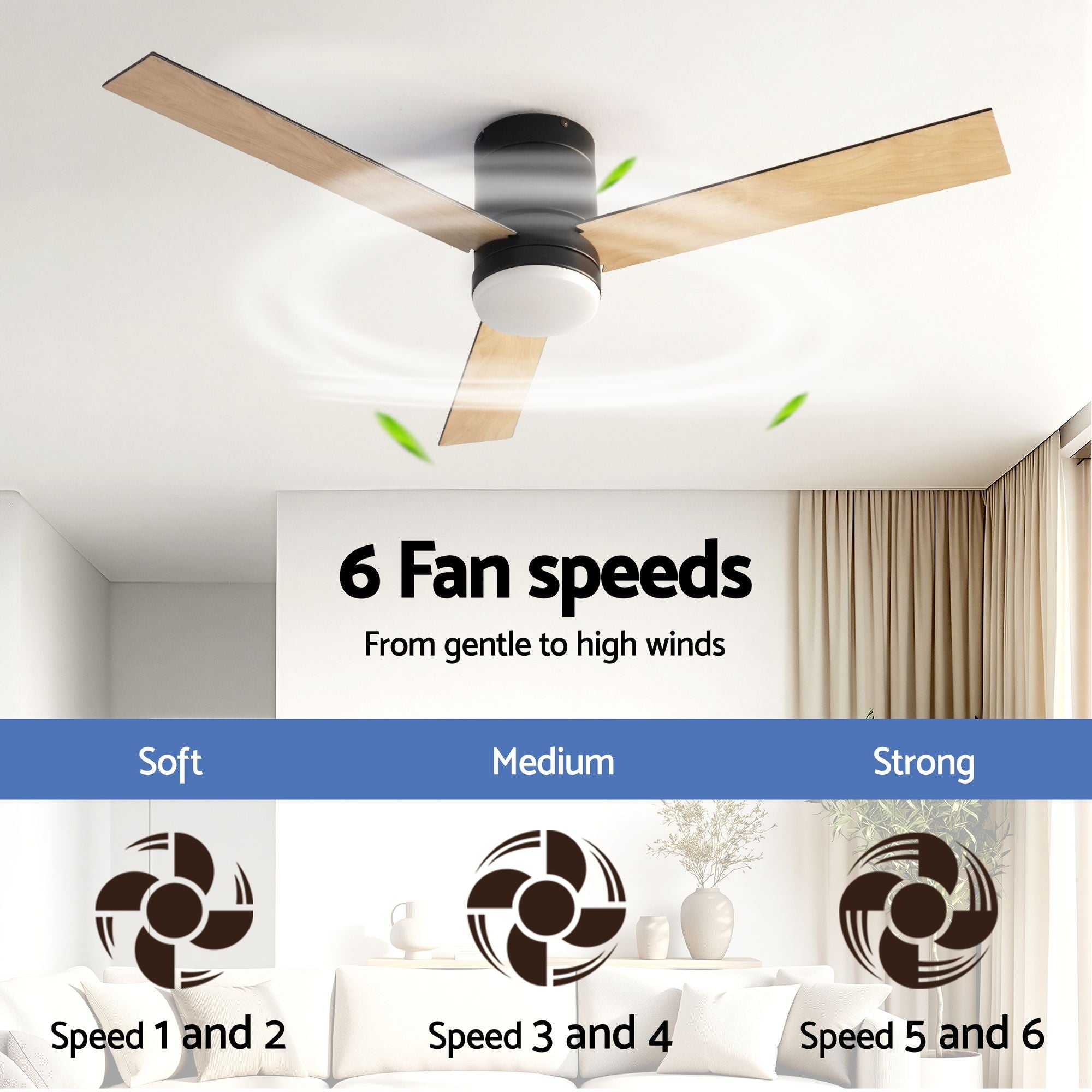 52'' Ceiling Fan 3 Blades Double - sided DC Motor w/Light w/Remote Light Wood and bLack - Appliances > Fans > Ceiling Fans - Rivercity House & Home Co. (ABN 18 642 972 209) - Affordable Modern Furniture Australia