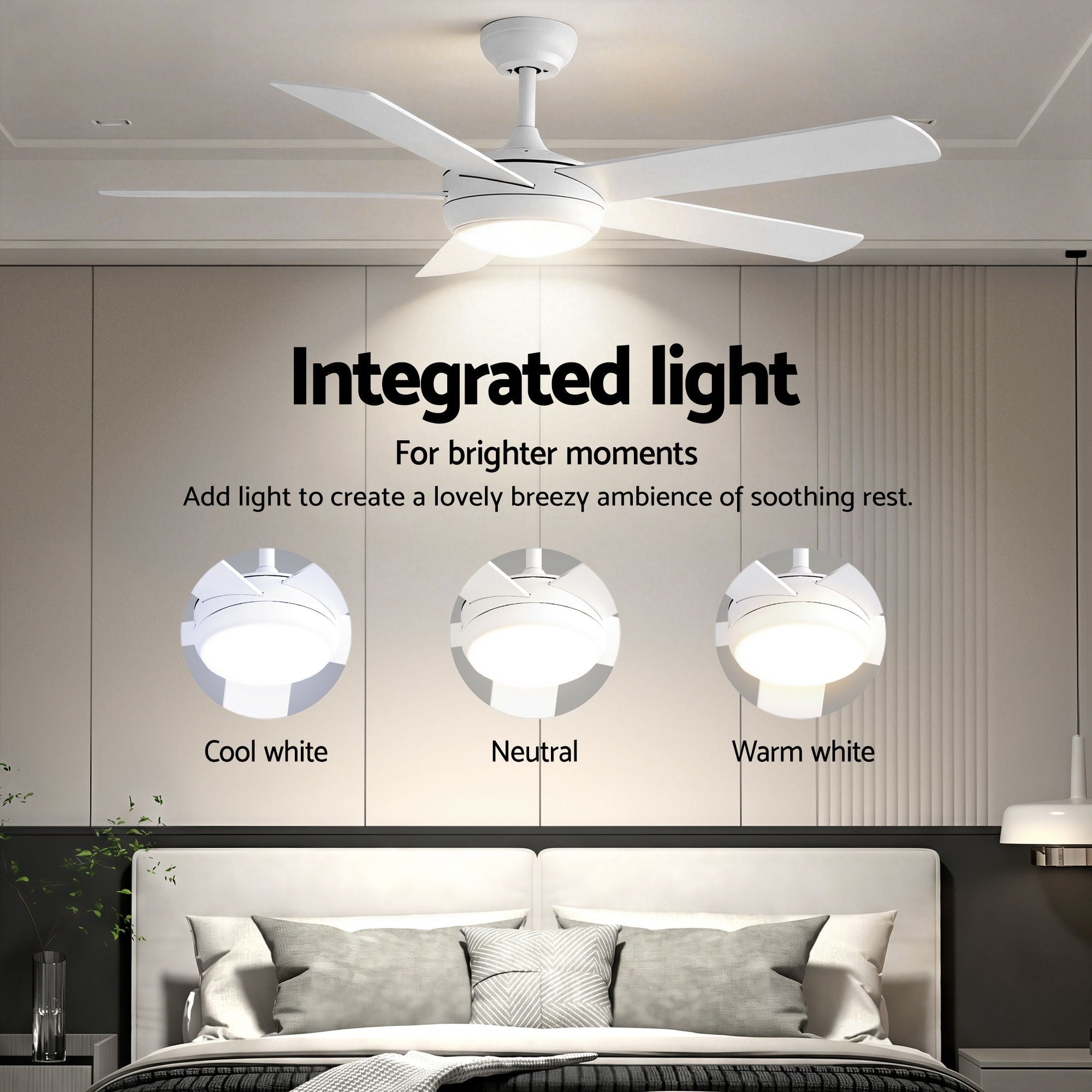 52'' Ceiling Fan 5 Blades DC Motor w/Light w/Remote White - Appliances > Fans > Ceiling Fans - Rivercity House & Home Co. (ABN 18 642 972 209) - Affordable Modern Furniture Australia