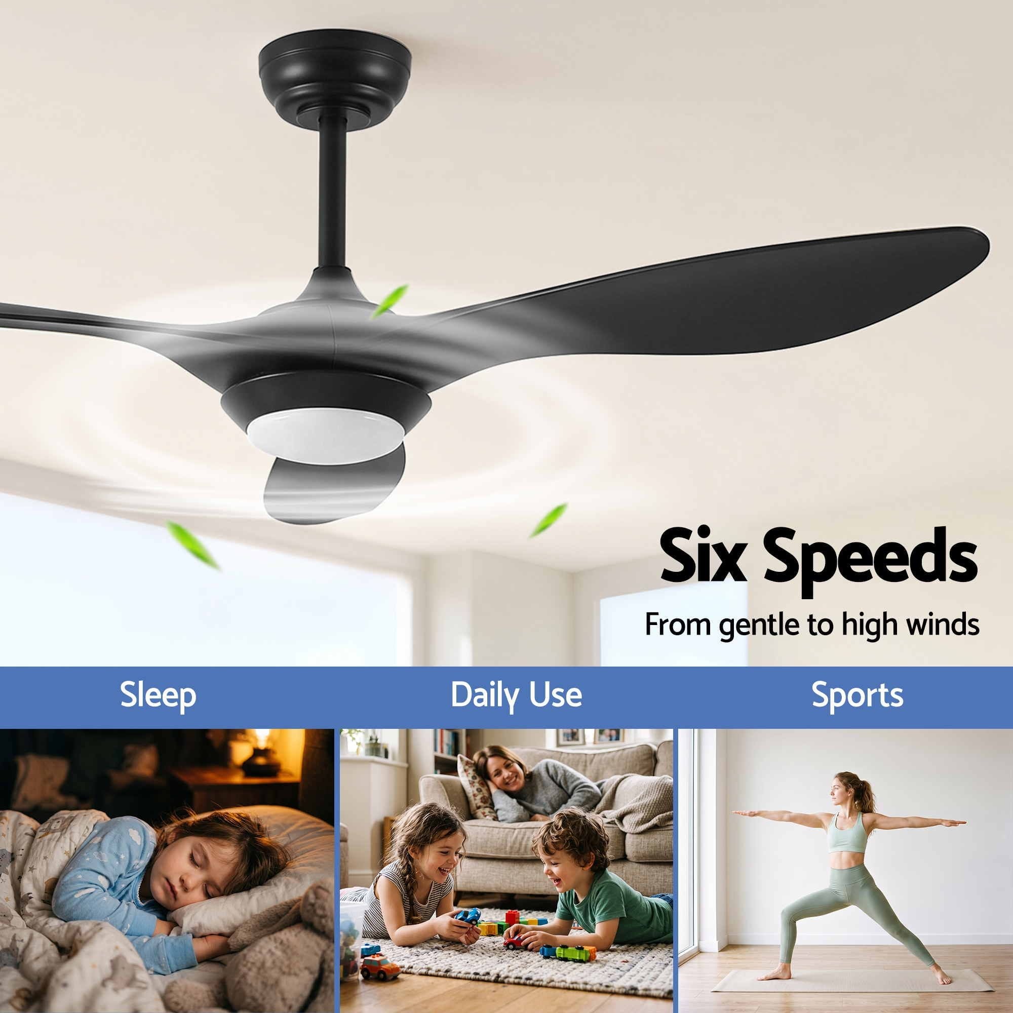 52'' Ceiling Fan DC Motor w/Light w/Remote - Black - Appliances > Fans > Ceiling Fans - Rivercity House & Home Co. (ABN 18 642 972 209) - Affordable Modern Furniture Australia