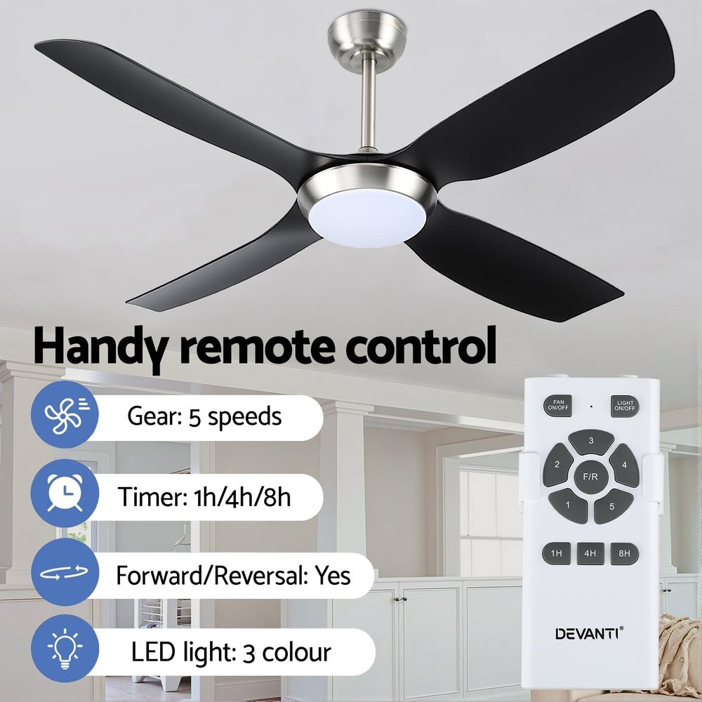 52'' Ceiling Fan DC Motor w/Light w/Remote Black - Appliances > Fans > Ceiling Fans - Rivercity House & Home Co. (ABN 18 642 972 209) - Affordable Modern Furniture Australia