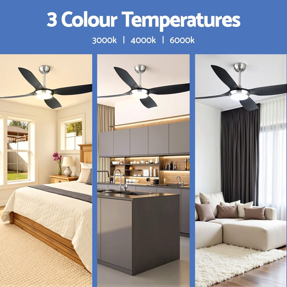 52'' Ceiling Fan DC Motor w/Light w/Remote Black - Appliances > Fans > Ceiling Fans - Rivercity House & Home Co. (ABN 18 642 972 209) - Affordable Modern Furniture Australia