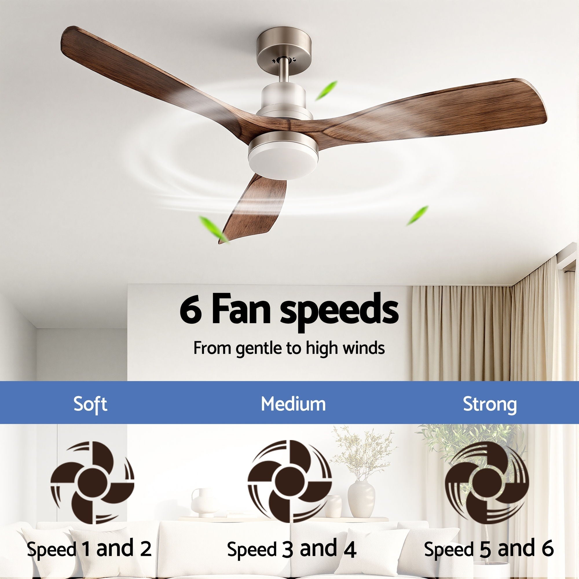 52" Ceiling Fan with Light Remote Control DC Motor Smart App Timber Blades Brown - Appliances > Fans > Ceiling Fans - Rivercity House & Home Co. (ABN 18 642 972 209) - Affordable Modern Furniture Australia