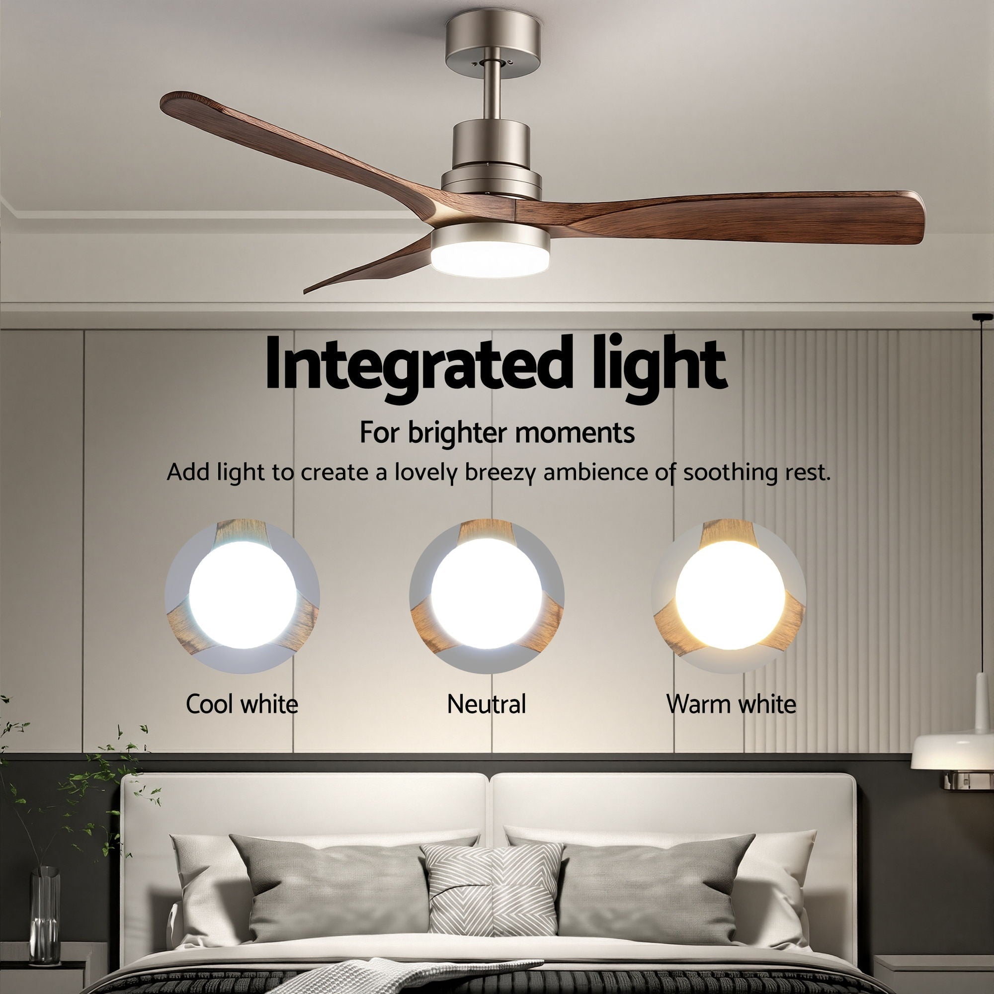 52" Ceiling Fan with Light Remote Control DC Motor Smart App Timber Blades Brown - Appliances > Fans > Ceiling Fans - Rivercity House & Home Co. (ABN 18 642 972 209) - Affordable Modern Furniture Australia