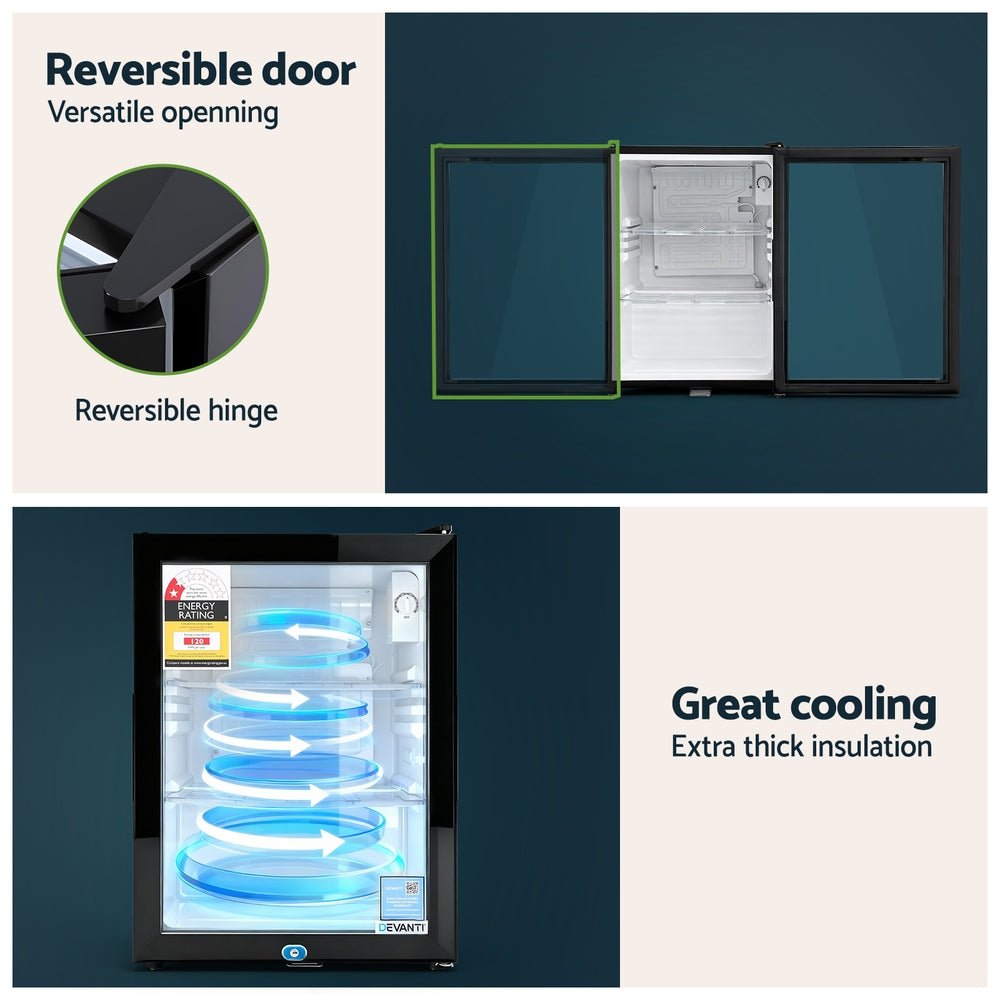 56L Bar Fridge Glass Door Mini Fridge Countertop Cooler Black - Appliances > Fridges & Freezers > Freezers - Rivercity House & Home Co. (ABN 18 642 972 209) - Affordable Modern Furniture Australia