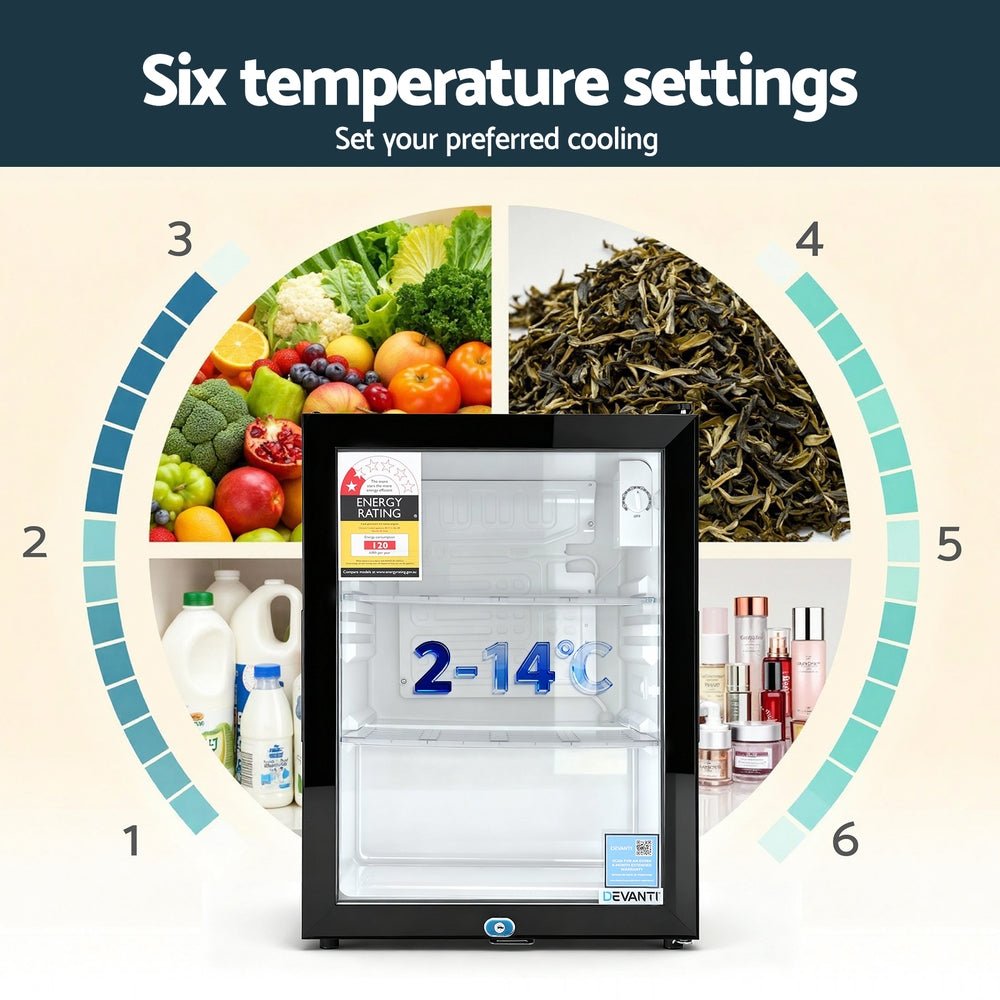 56L Bar Fridge Glass Door Mini Fridge Countertop Cooler Black - Appliances > Fridges & Freezers > Freezers - Rivercity House & Home Co. (ABN 18 642 972 209) - Affordable Modern Furniture Australia