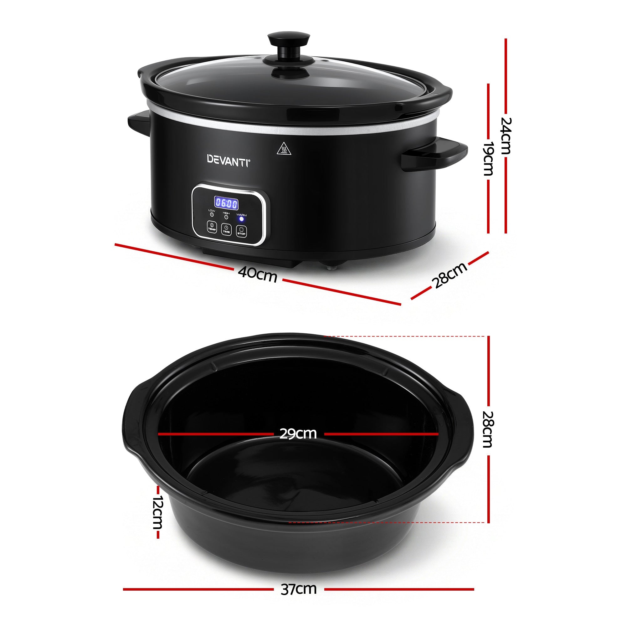 5.6L Electric Slow Cooker Multi Cooker with 3 Heat Settings and Keep Warm - Black - Appliances > Kitchen Appliances > Rice Cookers & Steamers - Rivercity House & Home Co. (ABN 18 642 972 209) - Affordable Modern Furniture Australia