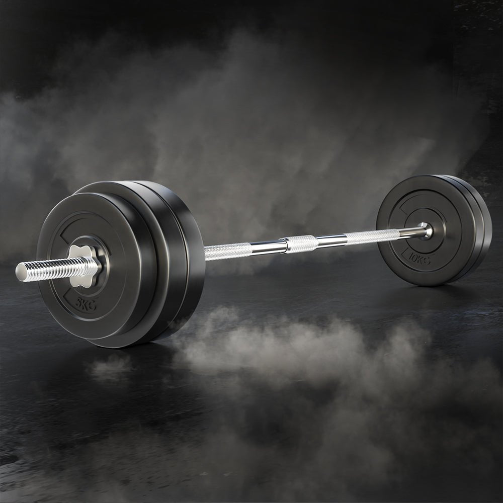 58kg Barbell Weight Plate Set with 168cm Barbell Bar - Rubber Coated - Sports & Fitness > Exercise, Gym & Fitness > Exercise Benches - Rivercity House & Home Co. (ABN 18 642 972 209) - Affordable Modern Furniture Australia