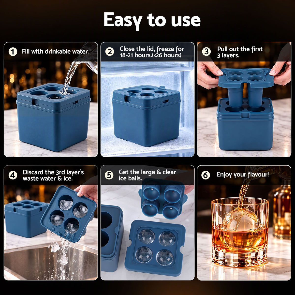 5cm Large Clear Ice Sphere Mold Tray for Whiskey - Home & Garden > Kitchenware > Kitchen Utensils - Rivercity House & Home Co. (ABN 18 642 972 209) - Affordable Modern Furniture Australia
