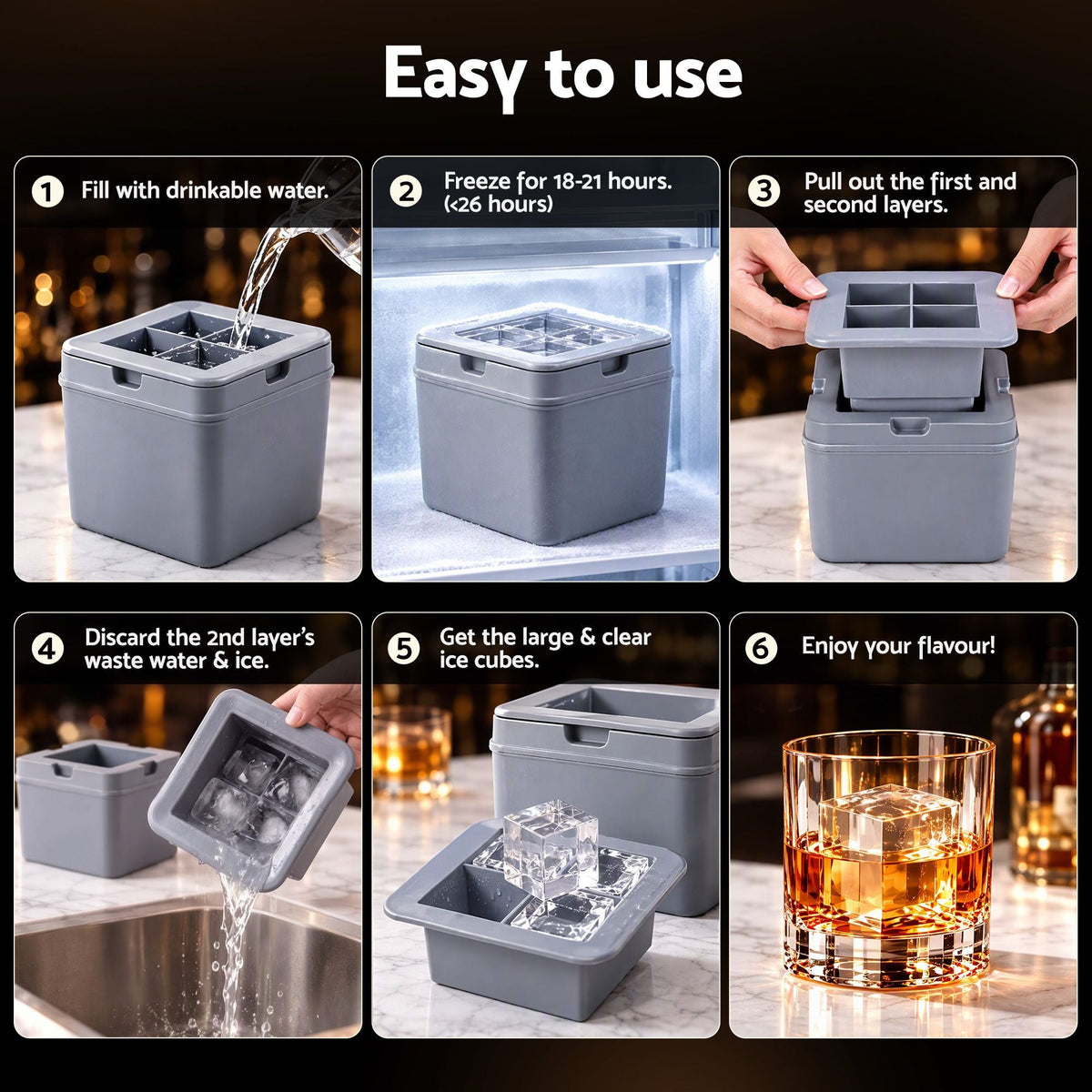 5cm Large Square Clear Ice Cube Tray Mold for Whiskey and Drinks - Home & Garden > Kitchenware > Kitchen Utensils - Rivercity House & Home Co. (ABN 18 642 972 209) - Affordable Modern Furniture Australia