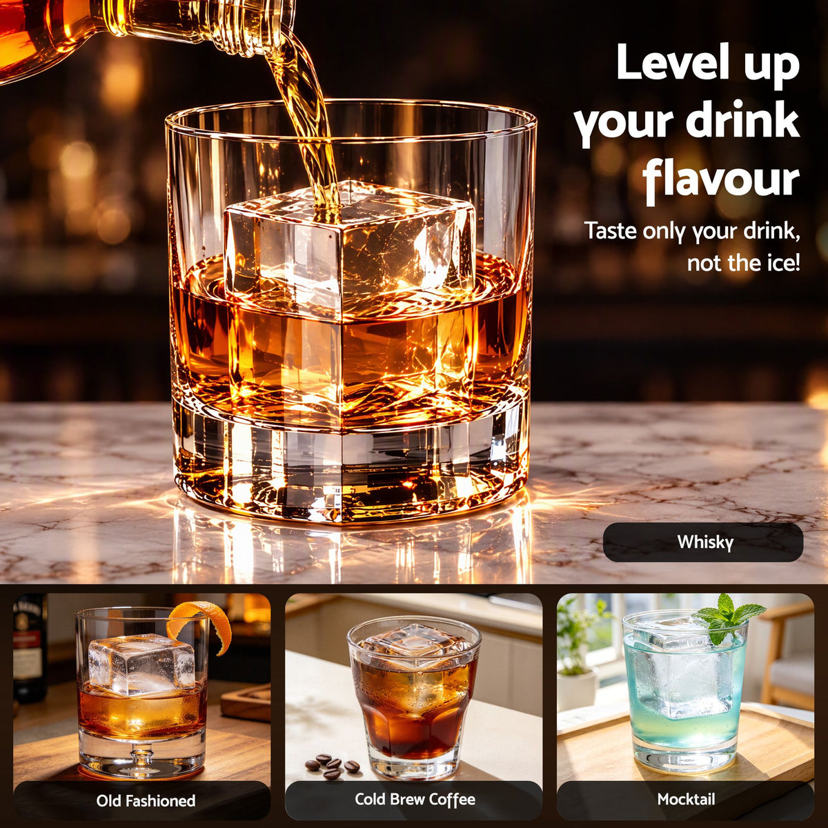 5cm Large Square Clear Ice Cube Tray Mold for Whiskey and Drinks - Home & Garden > Kitchenware > Kitchen Utensils - Rivercity House & Home Co. (ABN 18 642 972 209) - Affordable Modern Furniture Australia