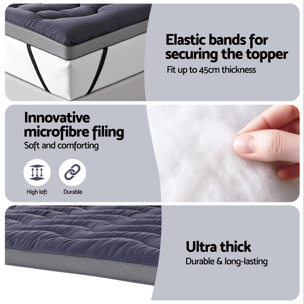 5cm Mattress Topper Pillowtop toppers Bamboo Charcoal Queen - Furniture > Mattresses > Mattress Toppers - Rivercity House & Home Co. (ABN 18 642 972 209) - Affordable Modern Furniture Australia