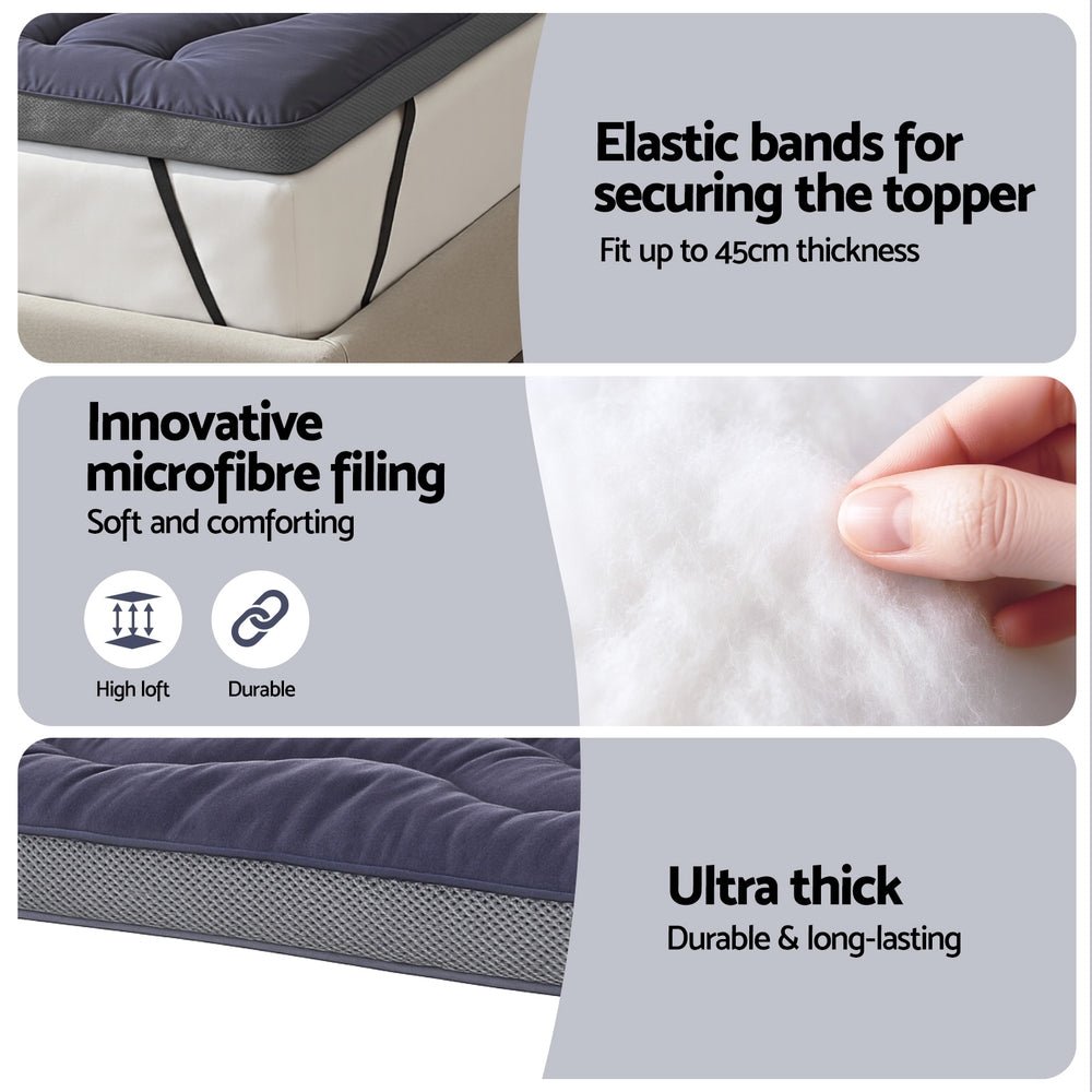 5cm Mattress Topper Pillowtop toppers Bamboo Charcoal Single - Furniture > Mattresses > Mattress Toppers - Rivercity House & Home Co. (ABN 18 642 972 209) - Affordable Modern Furniture Australia