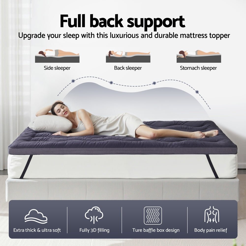 5cm Mattress Topper Pillowtop toppers Bamboo Charcoal Single - Furniture > Mattresses > Mattress Toppers - Rivercity House & Home Co. (ABN 18 642 972 209) - Affordable Modern Furniture Australia