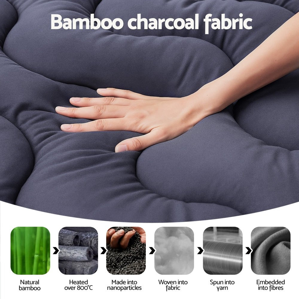 5cm Mattress Topper Pillowtop toppers Bamboo Charcoal Single - Furniture > Mattresses > Mattress Toppers - Rivercity House & Home Co. (ABN 18 642 972 209) - Affordable Modern Furniture Australia