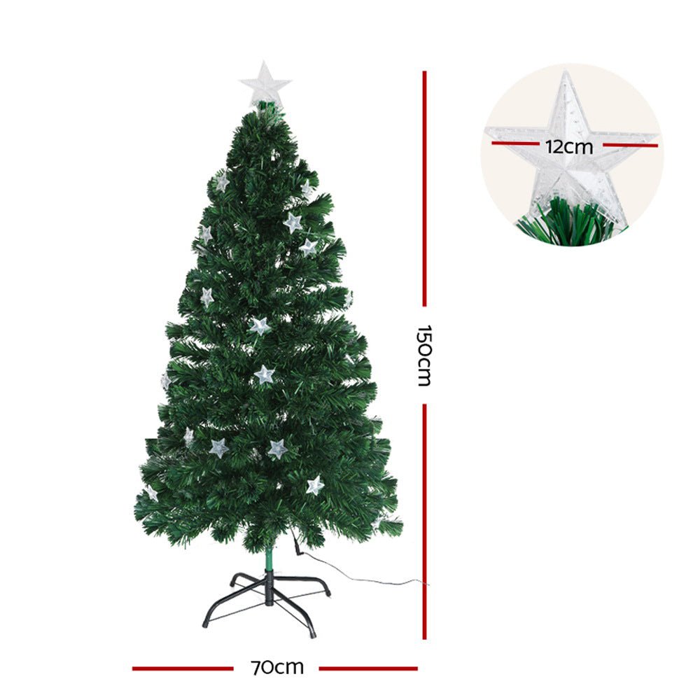 5FT / 1.5M Fibre Optic Christmas Tree - 180 Tips - Pre-lit Multi-Colour Fibre Optic Lights with LED Star Topper & 28 Stars - Green - Rivercity House & Home Co. (ABN 18 642 972 209) - Affordable Modern Furniture Australia