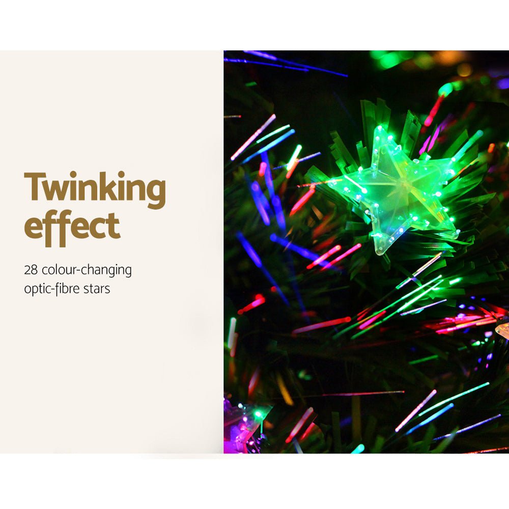 5FT / 1.5M Fibre Optic Christmas Tree - 180 Tips - Pre-lit Multi-Colour Fibre Optic Lights with LED Star Topper & 28 Stars - Green - Rivercity House & Home Co. (ABN 18 642 972 209) - Affordable Modern Furniture Australia