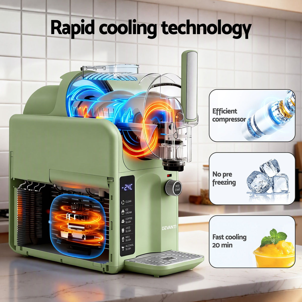 5in1 Slushie and Ice Cream Maker 2L Capacity - Sage Green - Appliances > Kitchen Appliances > Ice Makers - Rivercity House & Home Co. (ABN 18 642 972 209) - Affordable Modern Furniture Australia