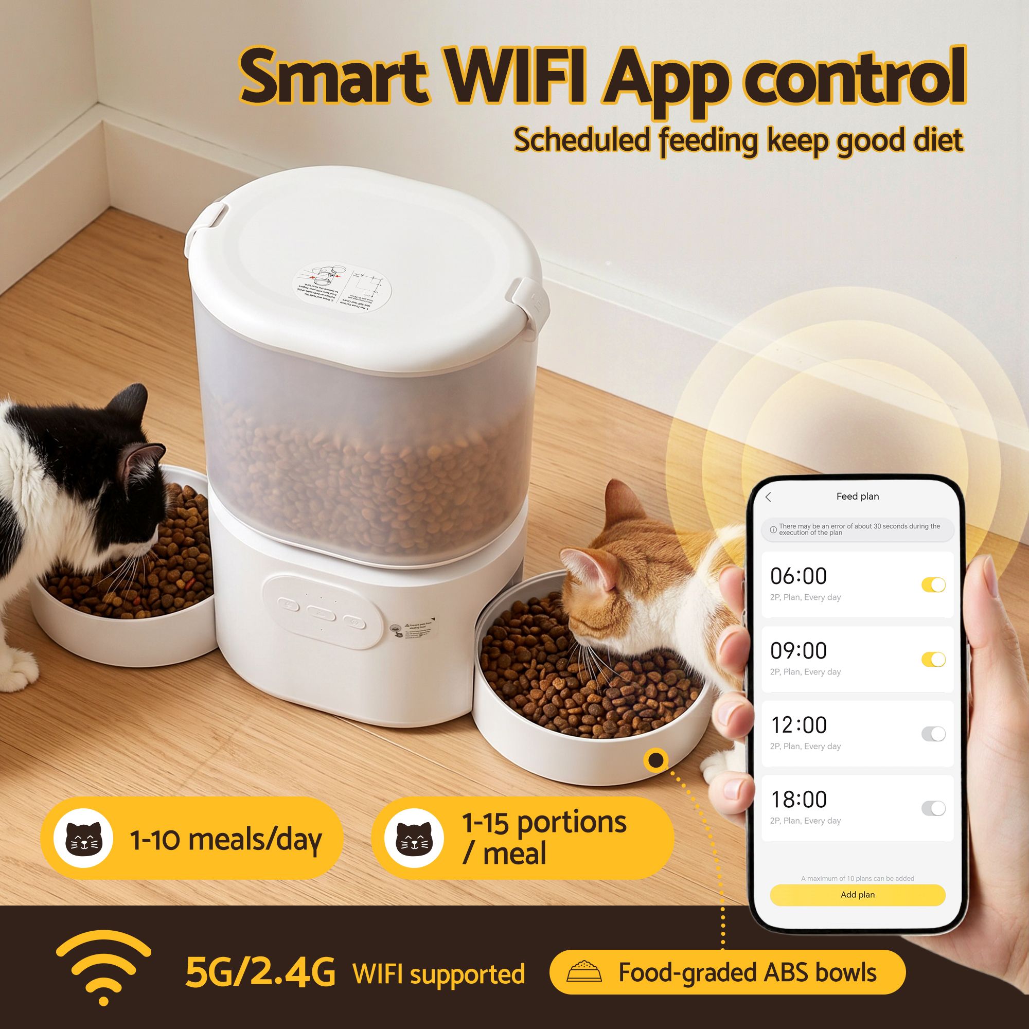 5L Automatic Pet Feeder Dual Bowl Smart Dispenser APP Control Cats Dogs - Pet Care > Cat Supplies > Cat Bowls, Feeders & Waterers - Rivercity House & Home Co. (ABN 18 642 972 209) - Affordable Modern Furniture Australia