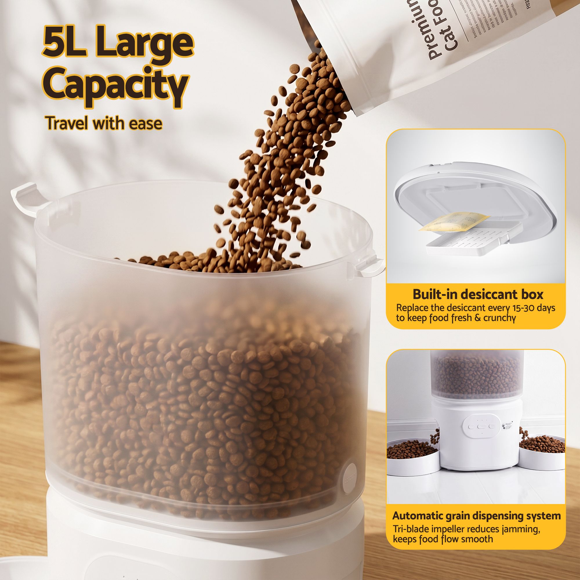 5L Automatic Pet Feeder Dual Bowl Smart Dispenser APP Control Cats Dogs - Pet Care > Cat Supplies > Cat Bowls, Feeders & Waterers - Rivercity House & Home Co. (ABN 18 642 972 209) - Affordable Modern Furniture Australia
