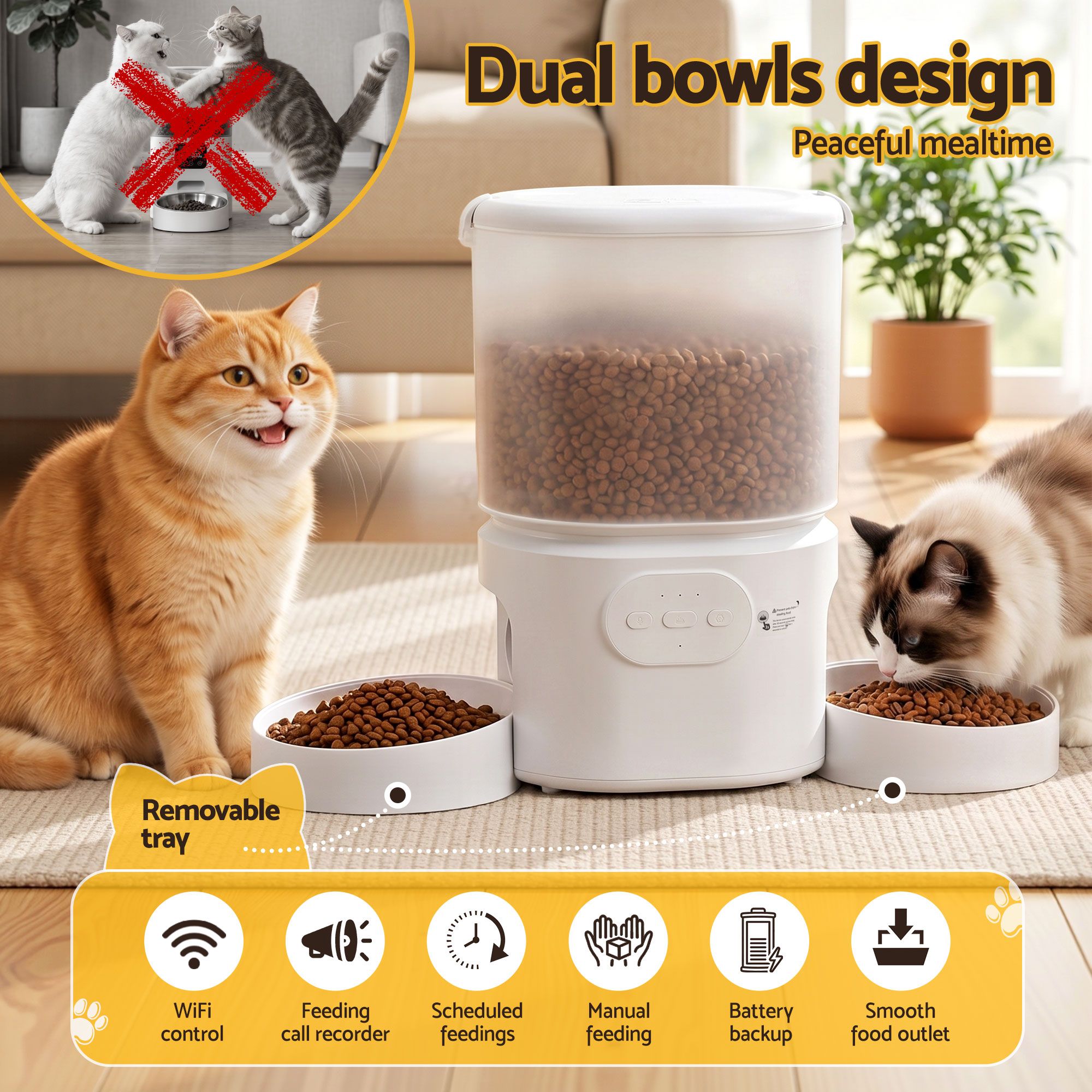 5L Automatic Pet Feeder Dual Bowl Smart Dispenser APP Control Cats Dogs - Pet Care > Cat Supplies > Cat Bowls, Feeders & Waterers - Rivercity House & Home Co. (ABN 18 642 972 209) - Affordable Modern Furniture Australia