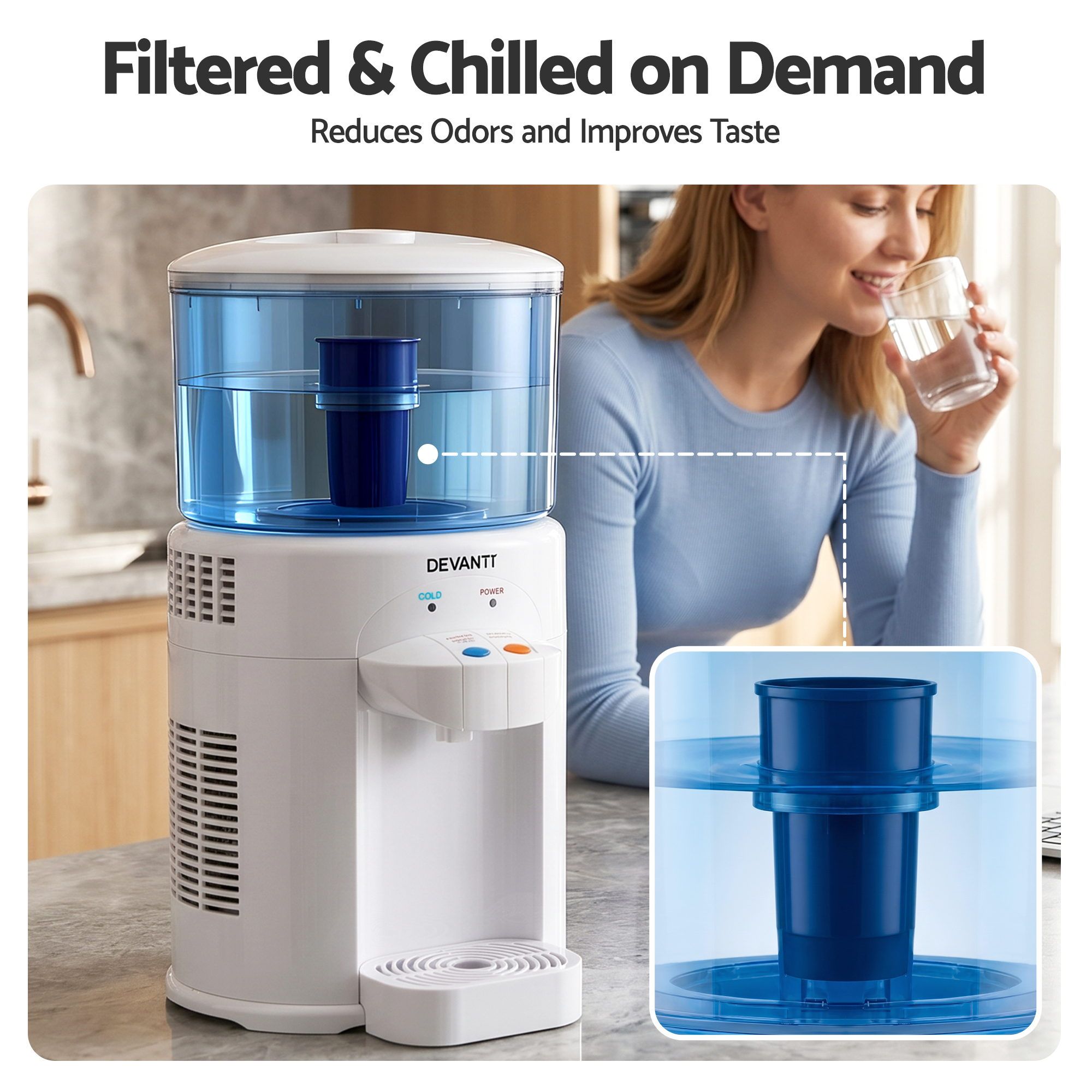 5L Bench Top Water Cooler Dispenser with Filter 2 Taps Countertop Water Purifier - Appliances > Kitchen Appliances > Water Dispensers - Rivercity House & Home Co. (ABN 18 642 972 209) - Affordable Modern Furniture Australia