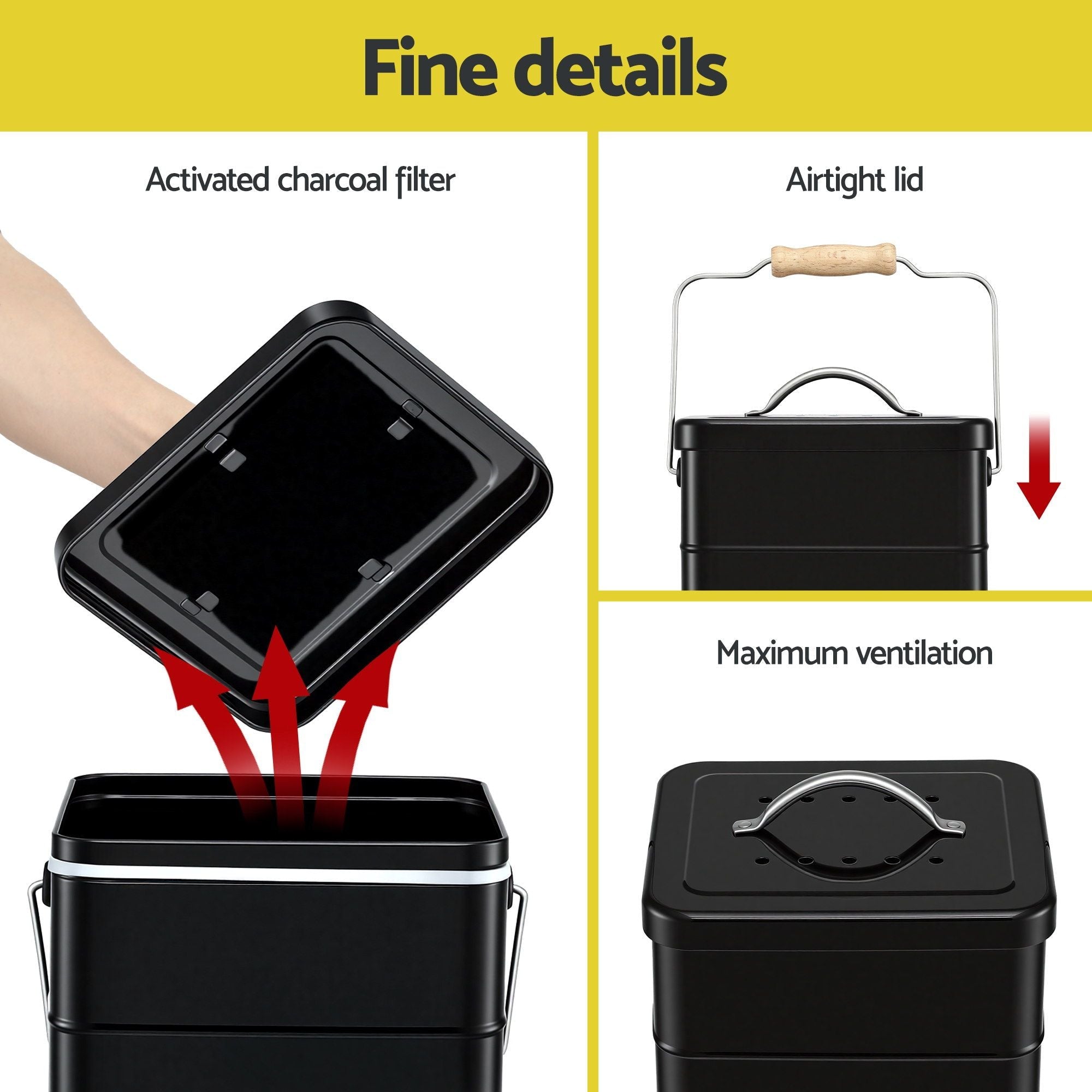 5L Compost Bin Kitchen Countertop Food Waste Caddy Black - Home & Garden > Garden Tools > Gardening Accessories - Rivercity House & Home Co. (ABN 18 642 972 209) - Affordable Modern Furniture Australia