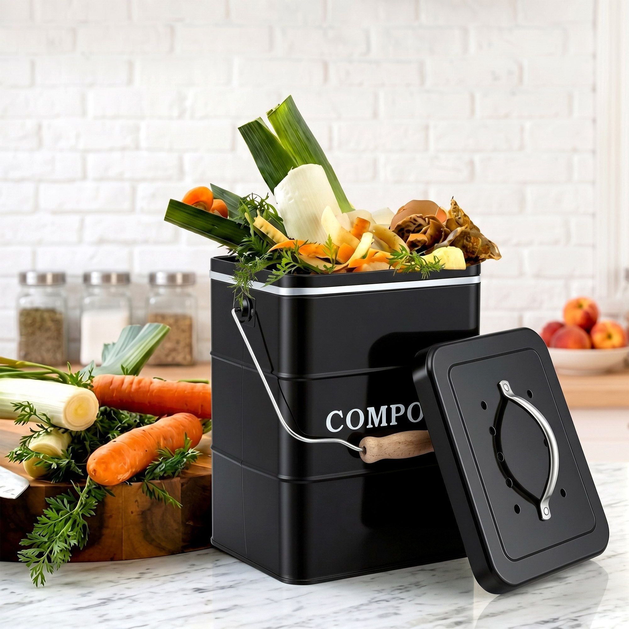 5L Compost Bin Kitchen Countertop Food Waste Caddy Black - Home & Garden > Garden Tools > Gardening Accessories - Rivercity House & Home Co. (ABN 18 642 972 209) - Affordable Modern Furniture Australia