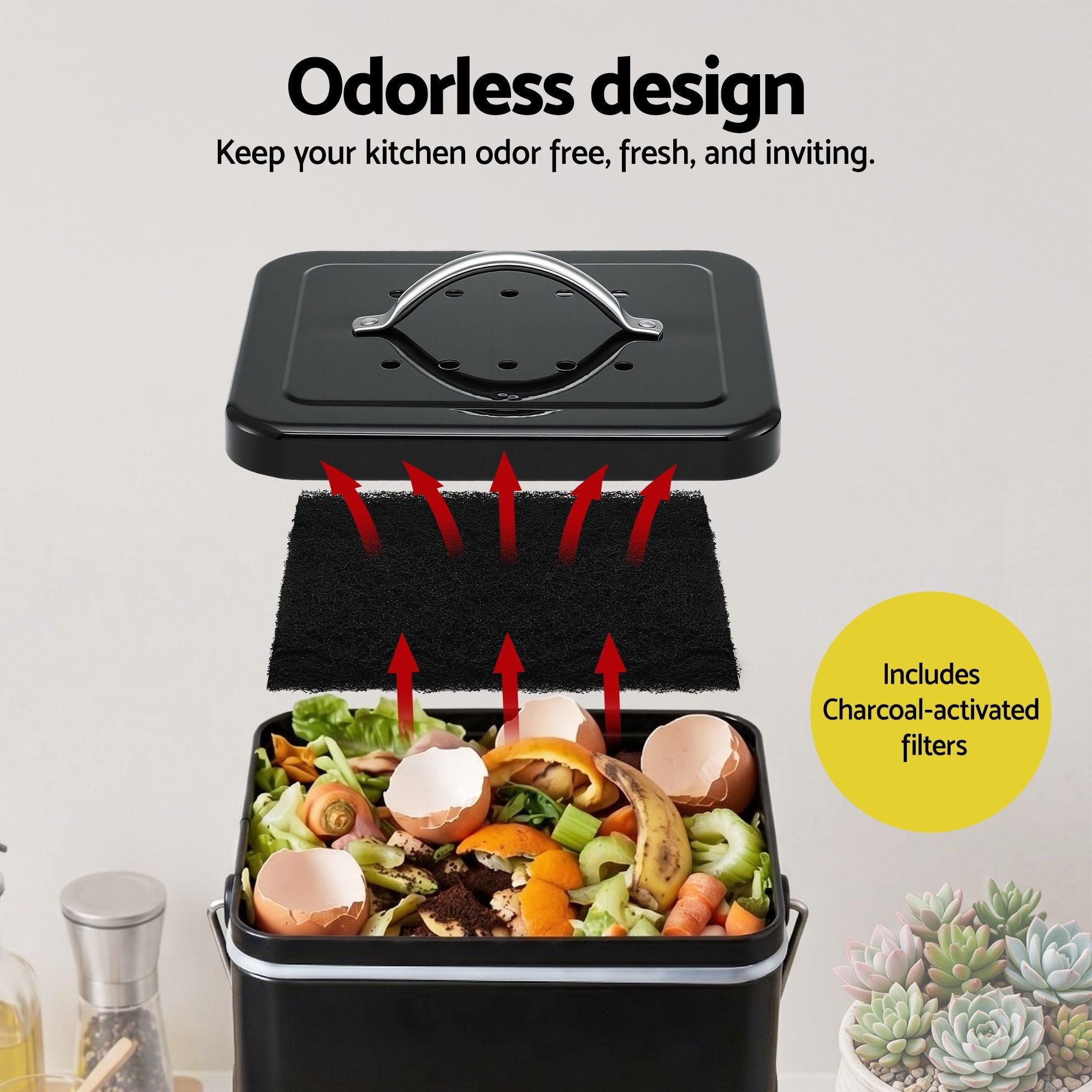 5L Compost Bin Kitchen Countertop Food Waste Caddy Black - Home & Garden > Garden Tools > Gardening Accessories - Rivercity House & Home Co. (ABN 18 642 972 209) - Affordable Modern Furniture Australia