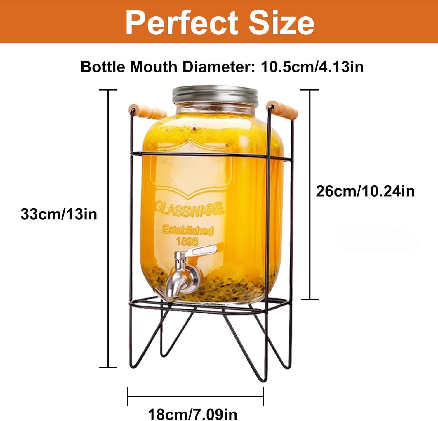 5L Glass Drink Dispenser with Stainless Steel Tap and Metal Stand for Lemonade & Iced Tea - Transparent - Home & Garden > Home Office Accessories > Tape & Dispensers - Rivercity House & Home Co. (ABN 18 642 972 209) - Affordable Modern Furniture Australia
