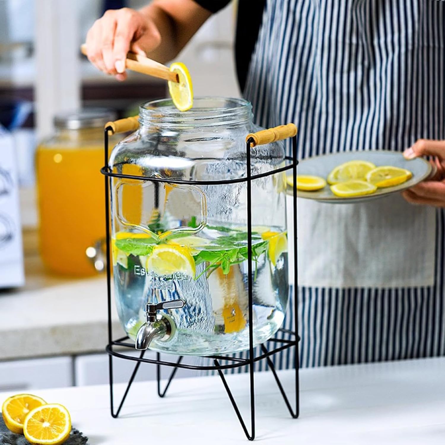 5L Glass Drink Dispenser with Stainless Steel Tap and Metal Stand for Lemonade & Iced Tea - Transparent - Home & Garden > Home Office Accessories > Tape & Dispensers - Rivercity House & Home Co. (ABN 18 642 972 209) - Affordable Modern Furniture Australia