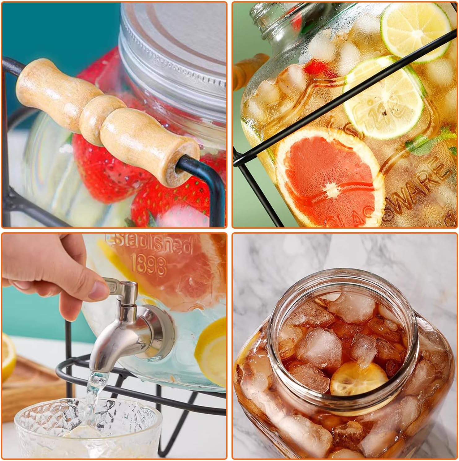 5L Glass Drink Dispenser with Stainless Steel Tap and Metal Stand for Lemonade & Iced Tea - Transparent - Home & Garden > Home Office Accessories > Tape & Dispensers - Rivercity House & Home Co. (ABN 18 642 972 209) - Affordable Modern Furniture Australia
