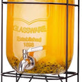 5L Glass Drink Dispenser with Stainless Steel Tap and Metal Stand for Lemonade & Iced Tea - Transparent