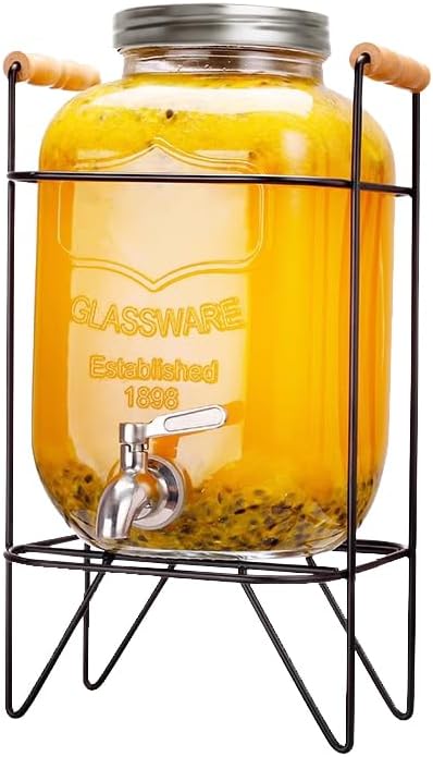 5L Glass Drink Dispenser with Stainless Steel Tap and Metal Stand for Lemonade & Iced Tea - Transparent - Home & Garden > Home Office Accessories > Tape & Dispensers - Rivercity House & Home Co. (ABN 18 642 972 209) - Affordable Modern Furniture Australia